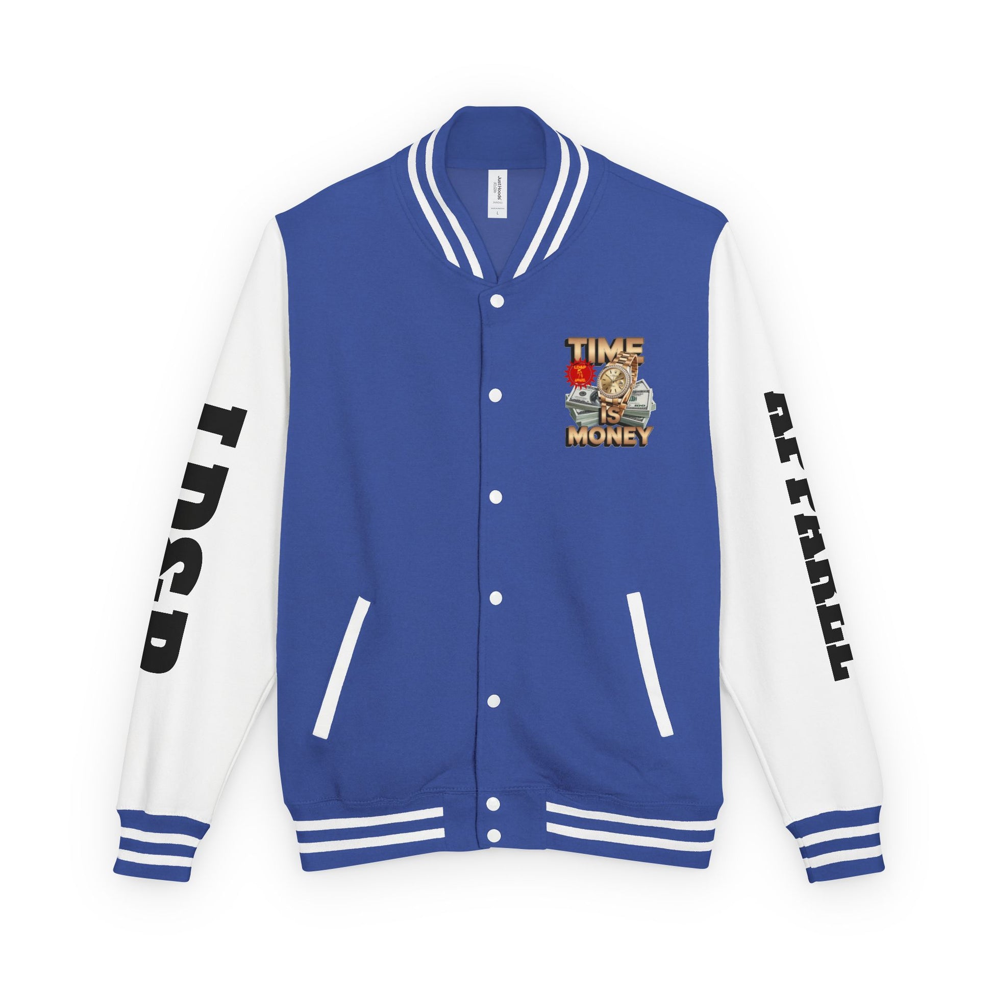 Unisex Heavyweight Letterman Jacket – Time is Money Design