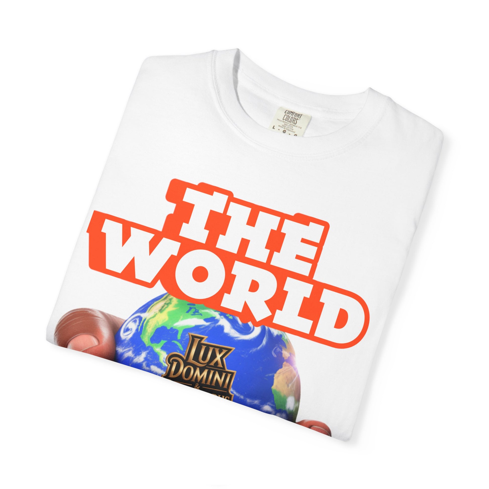 Unisex T-shirt Lux Domini and Phosphoros The World is Mine Design