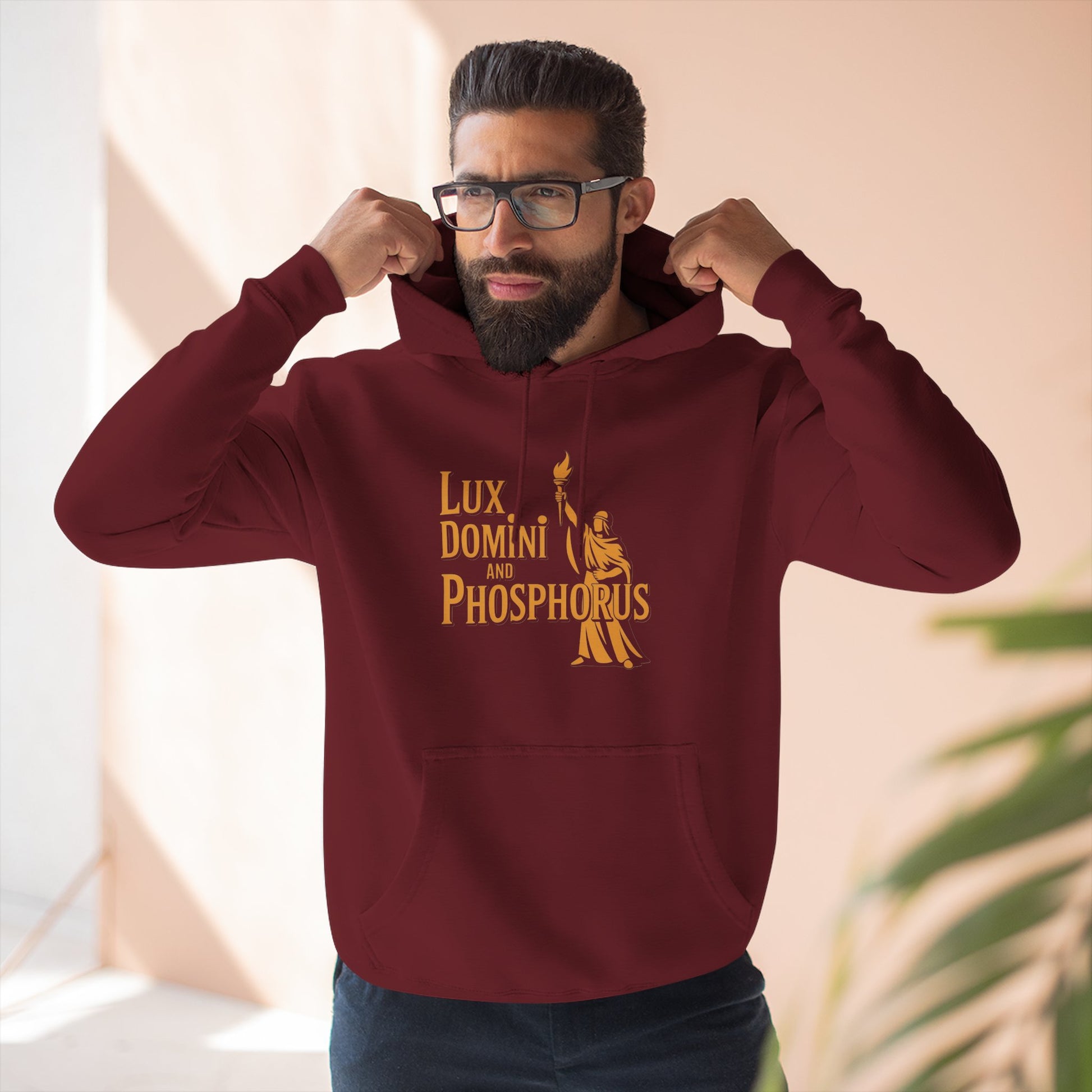 Fleece Hoodie Lux Domini and Phosphorus Apparel Design