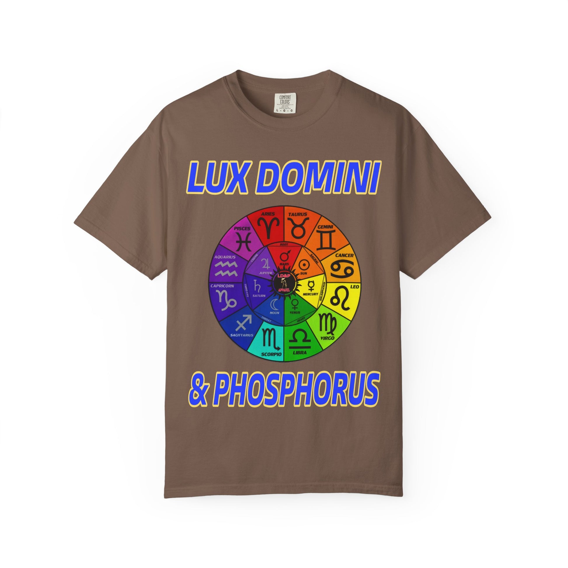 Unisex T-shirt Lux Domini and Phosphorus Zodiac Wheel Design
