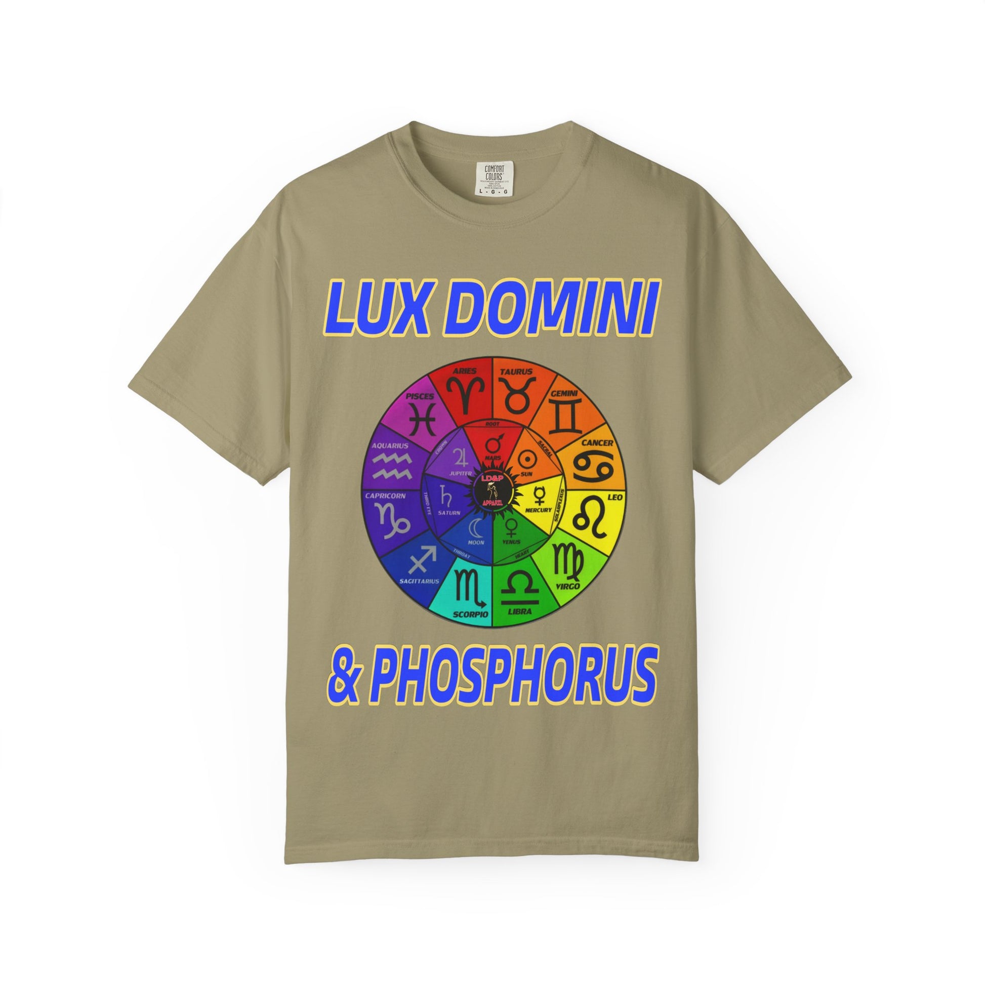 Unisex T-shirt Lux Domini and Phosphorus Zodiac Wheel Design