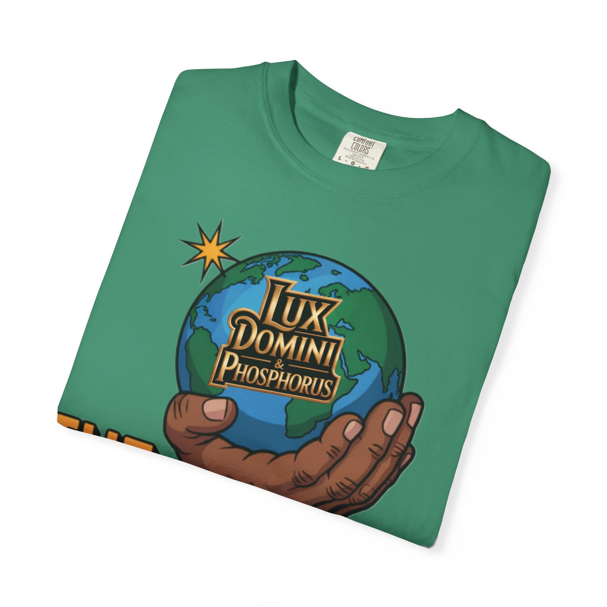 Unisex T-shirt Lux Domini and Phosphoros The World is Mine Design