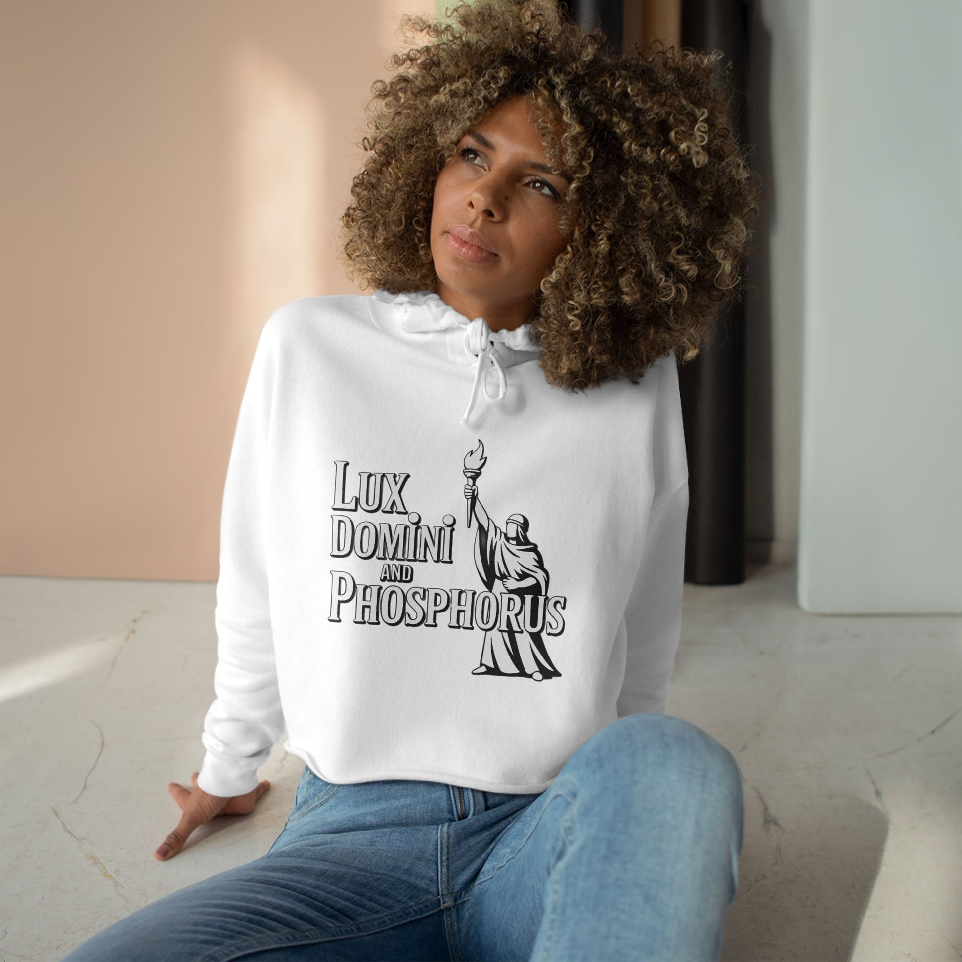 Lux Domini & Phosphorus Crop Hoodie — Gothic Latin Graphic