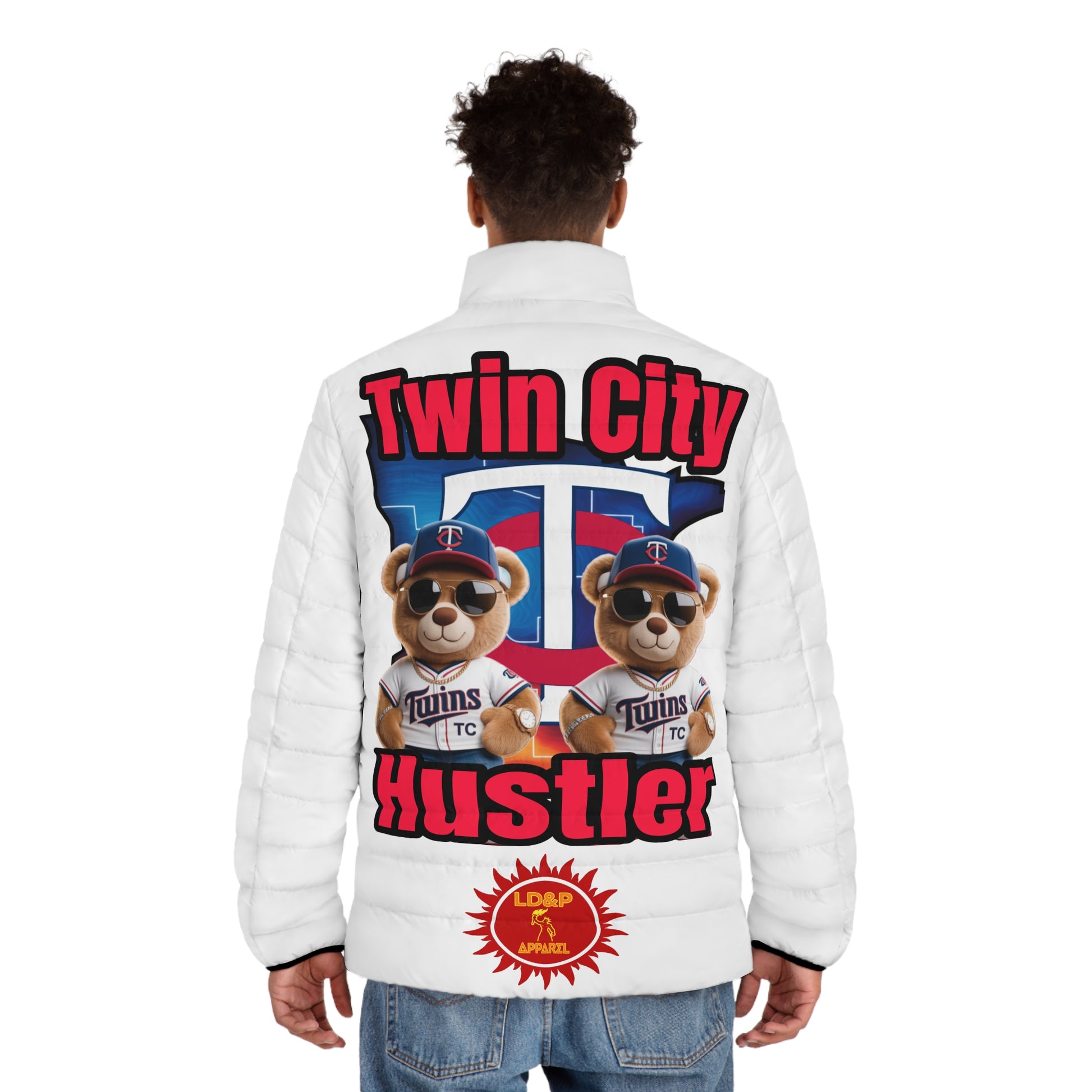 White Puffer Jacket Hoodie - Twin City HUSTLER LD&P APPAREL DESIGN