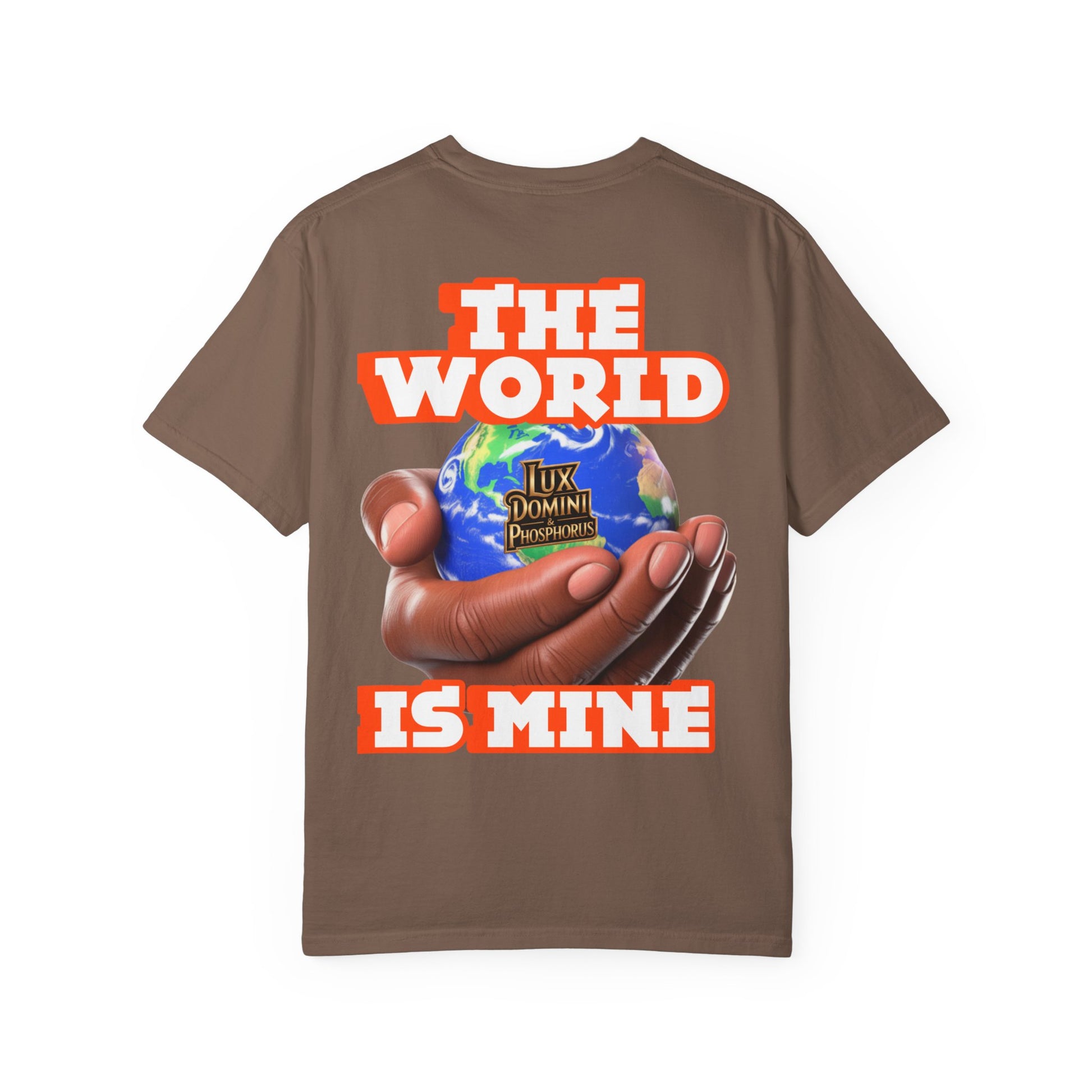 Unisex T-shirt Lux Domini and Phosphoros The World is Mine Design