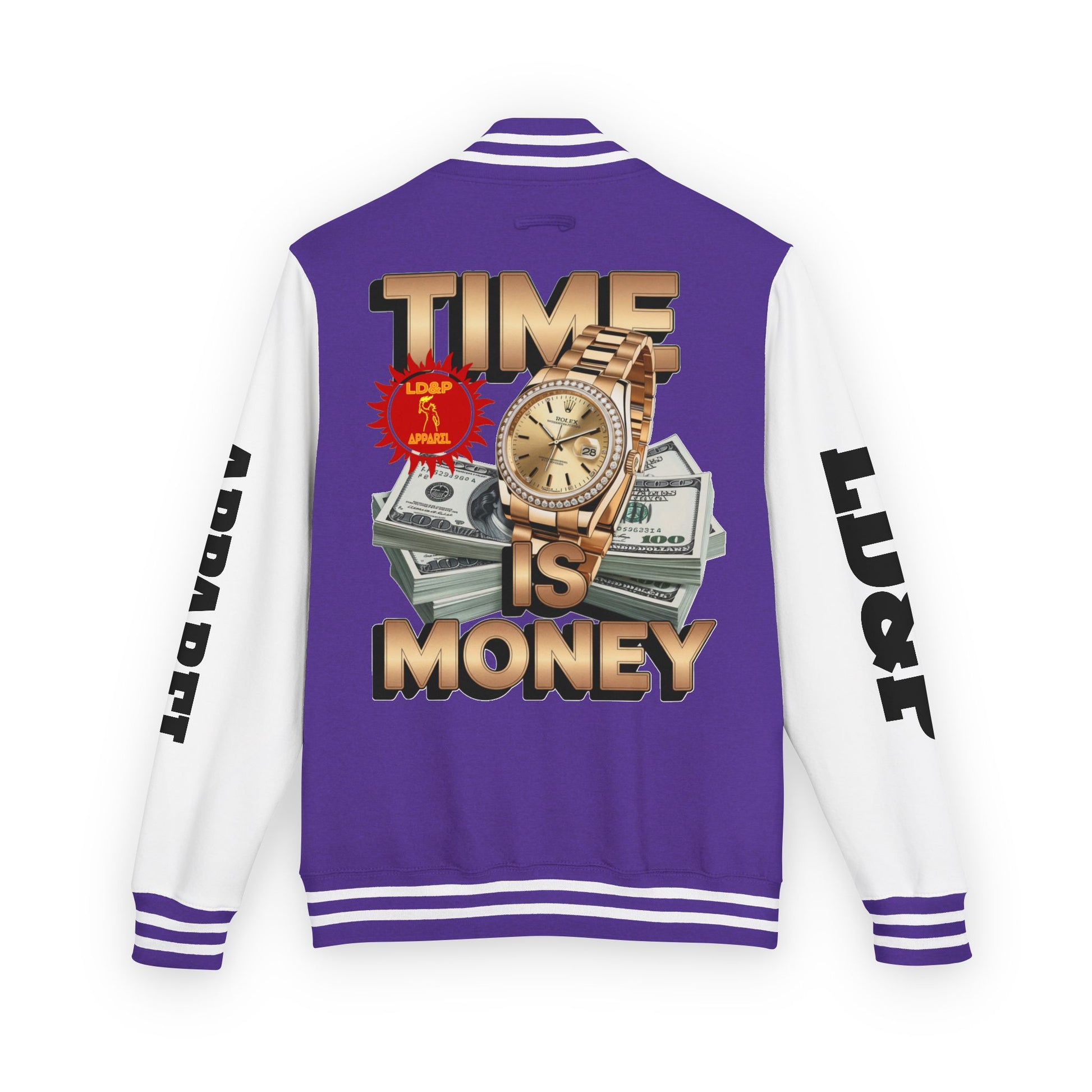 Unisex Heavyweight Letterman Jacket – Time is Money Design