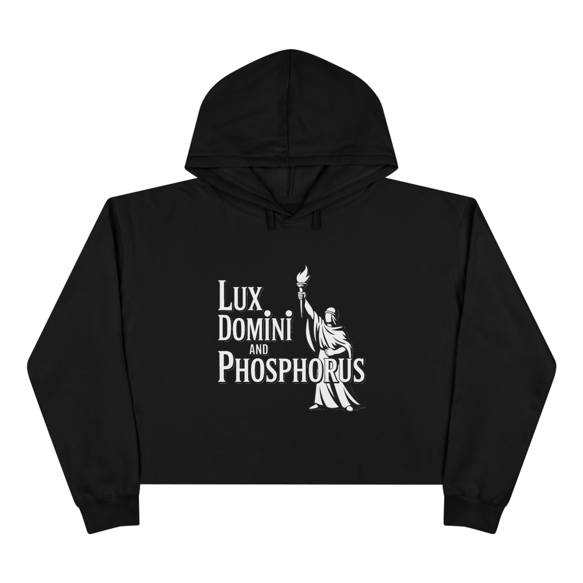 Lux Domini & Phosphorus Crop Hoodie — Gothic Latin Graphic