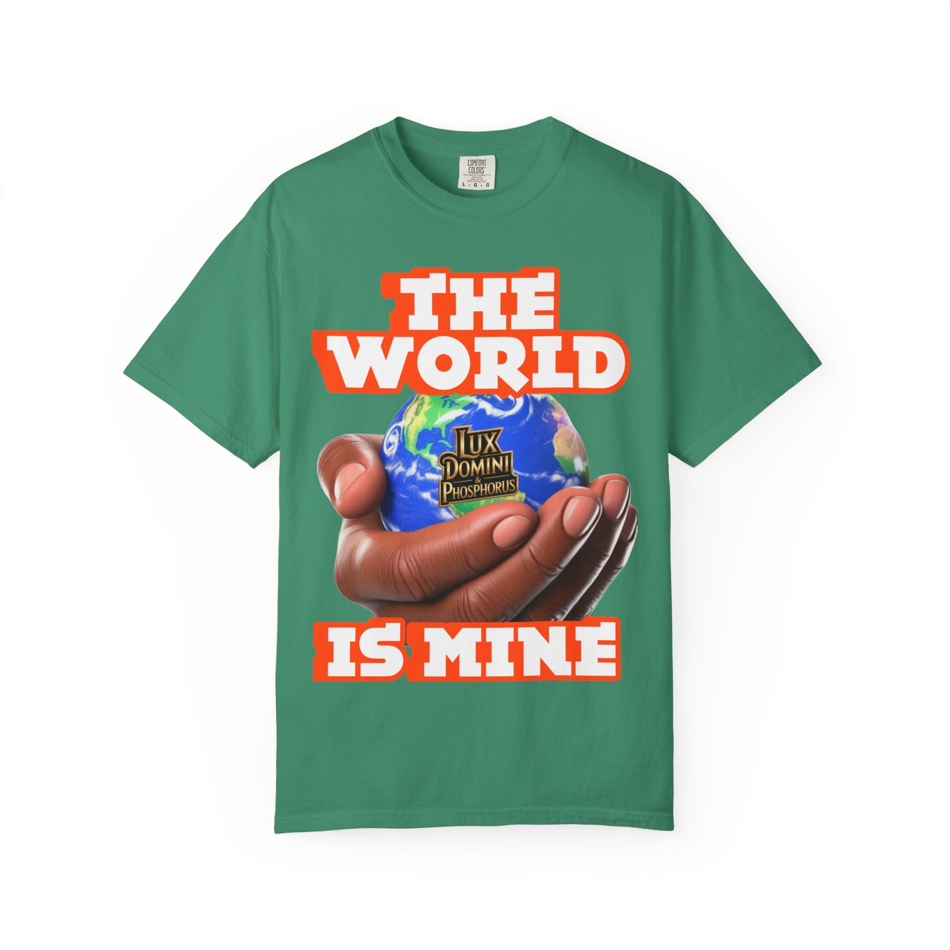 Unisex T-shirt Lux Domini and Phosphoros The World is Mine Design