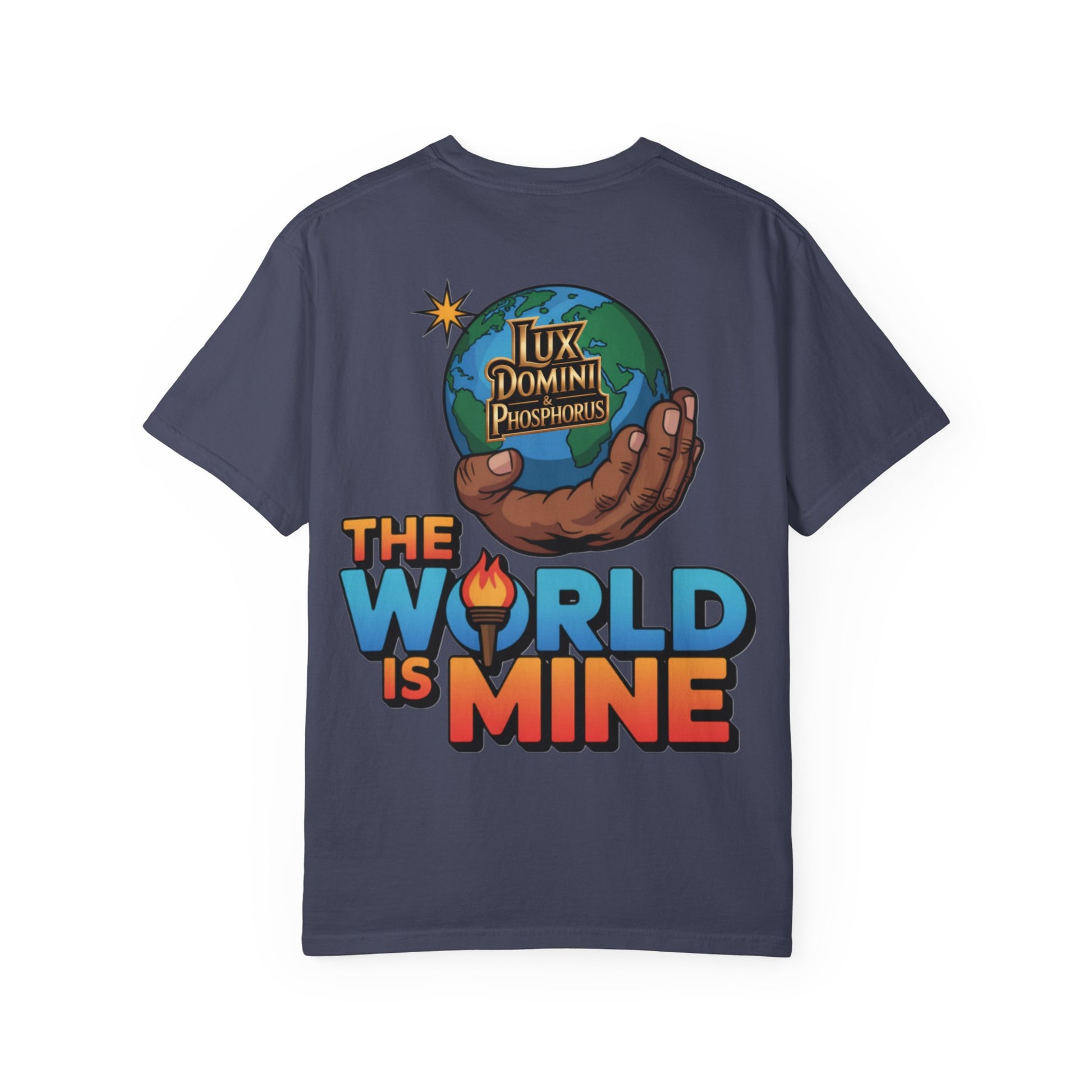 Unisex T-shirt Lux Domini and Phosphoros The World is Mine Design