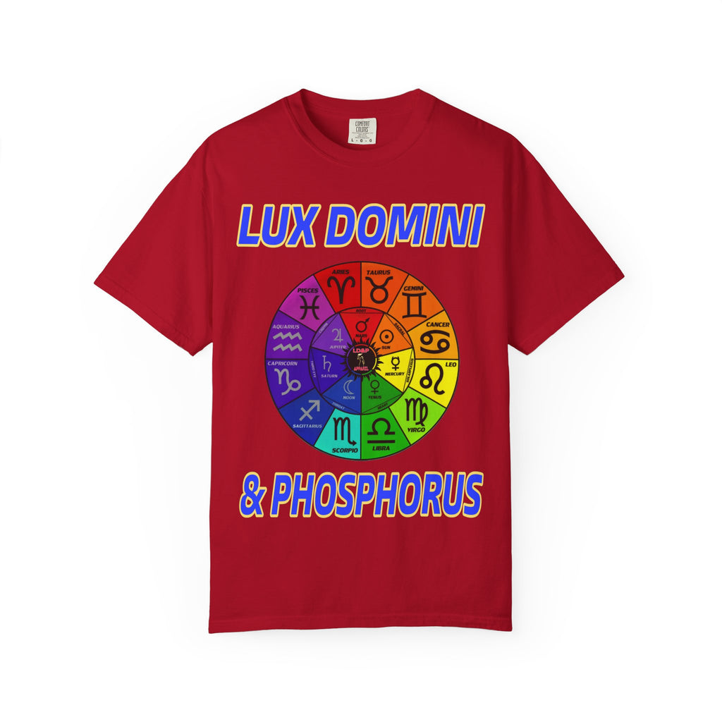 Unisex T-shirt Lux Domini and Phosphorus Zodiac Wheel Design