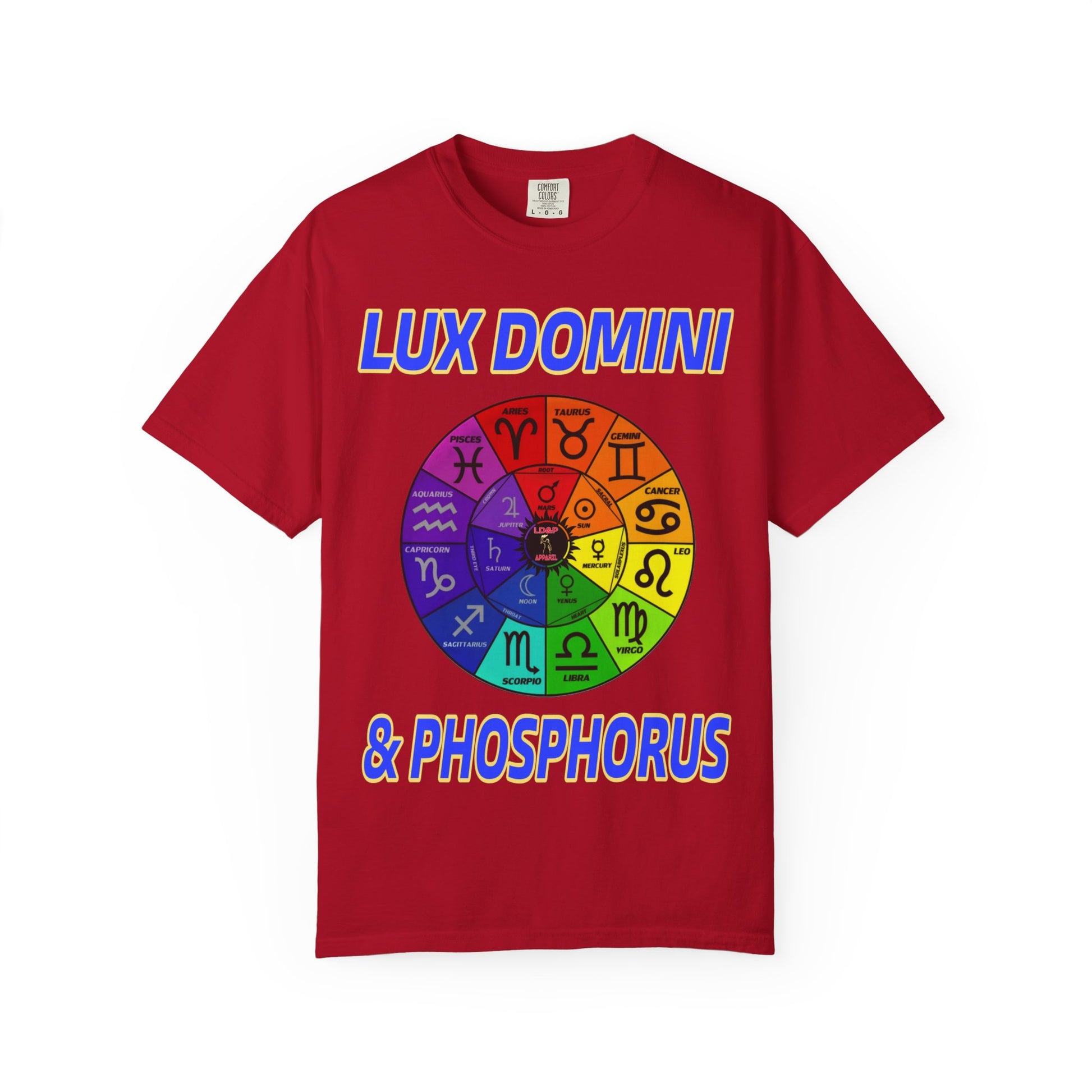 Unisex T-shirt Lux Domini and Phosphorus Zodiac Wheel Design