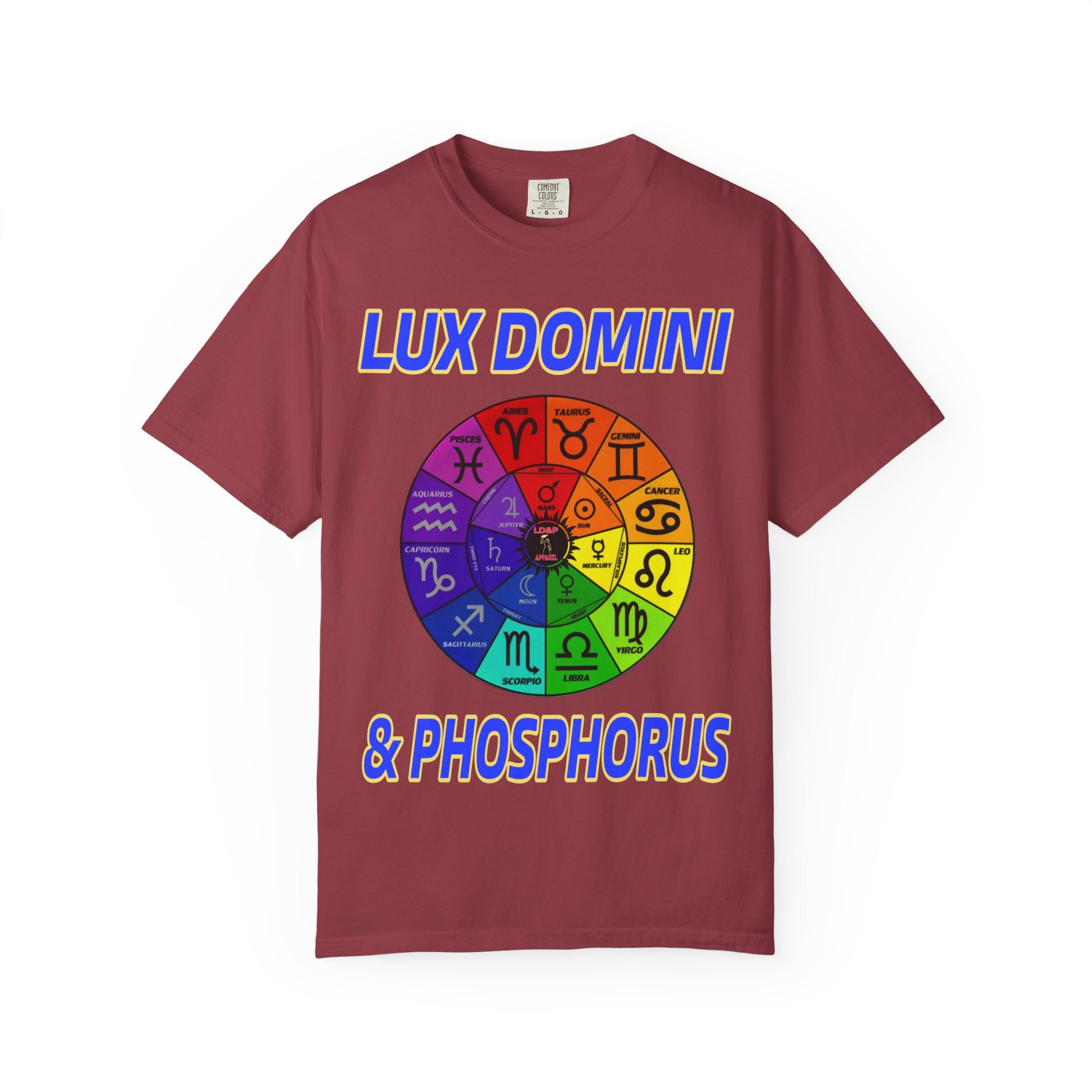 Unisex T-shirt Lux Domini and Phosphorus Zodiac Wheel Design