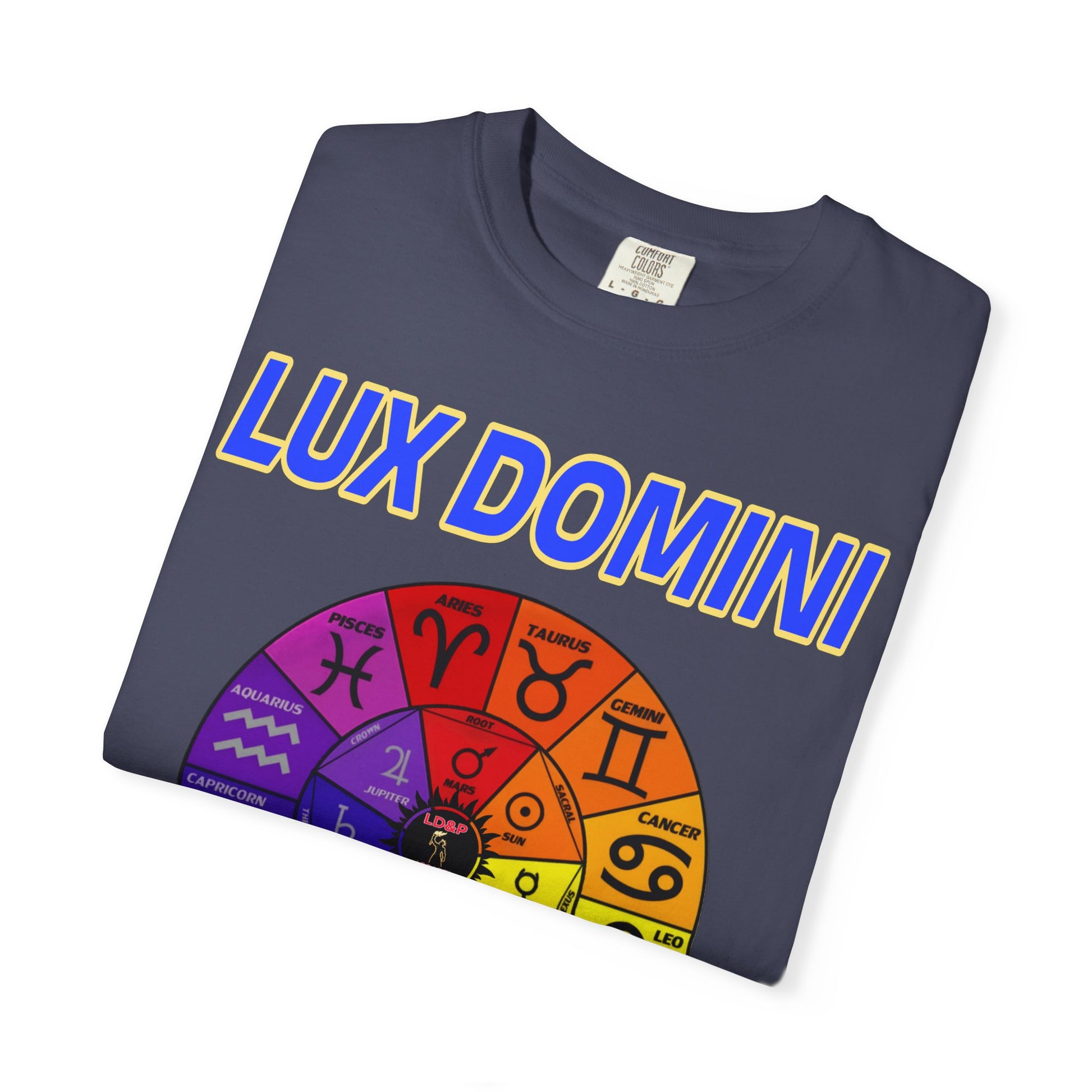 Unisex T-shirt Lux Domini and Phosphorus Zodiac Wheel Design