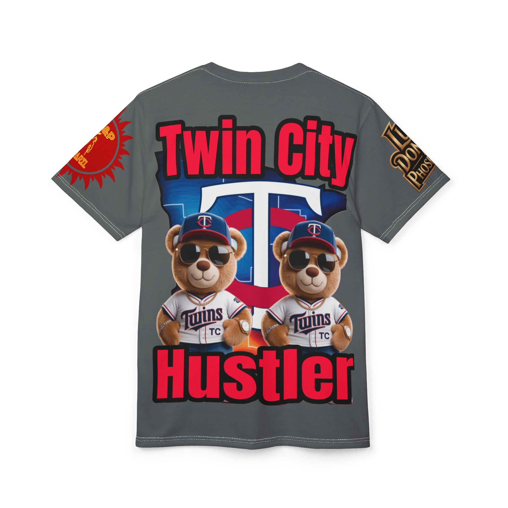 Grey Twin City HUSTLER Print Unisex Cut & Sew Tee