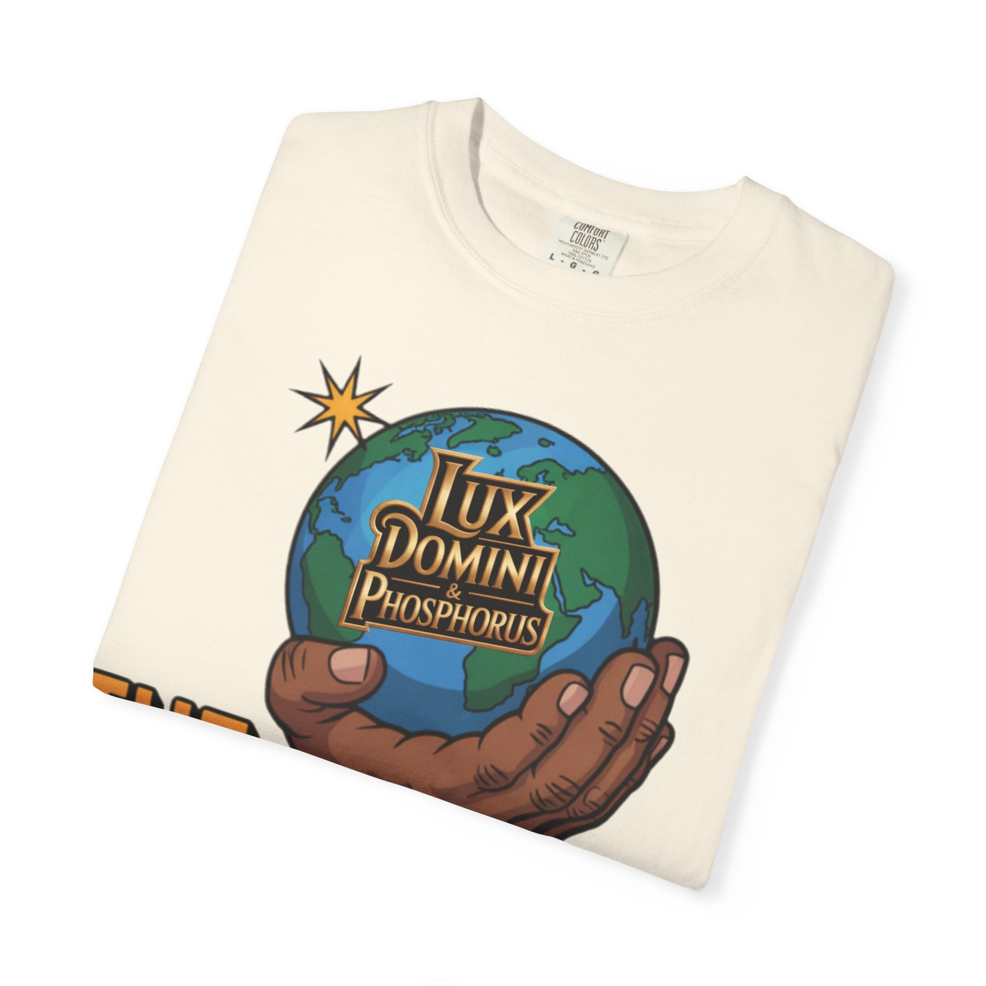 Unisex T-shirt Lux Domini and Phosphoros The World is Mine Design