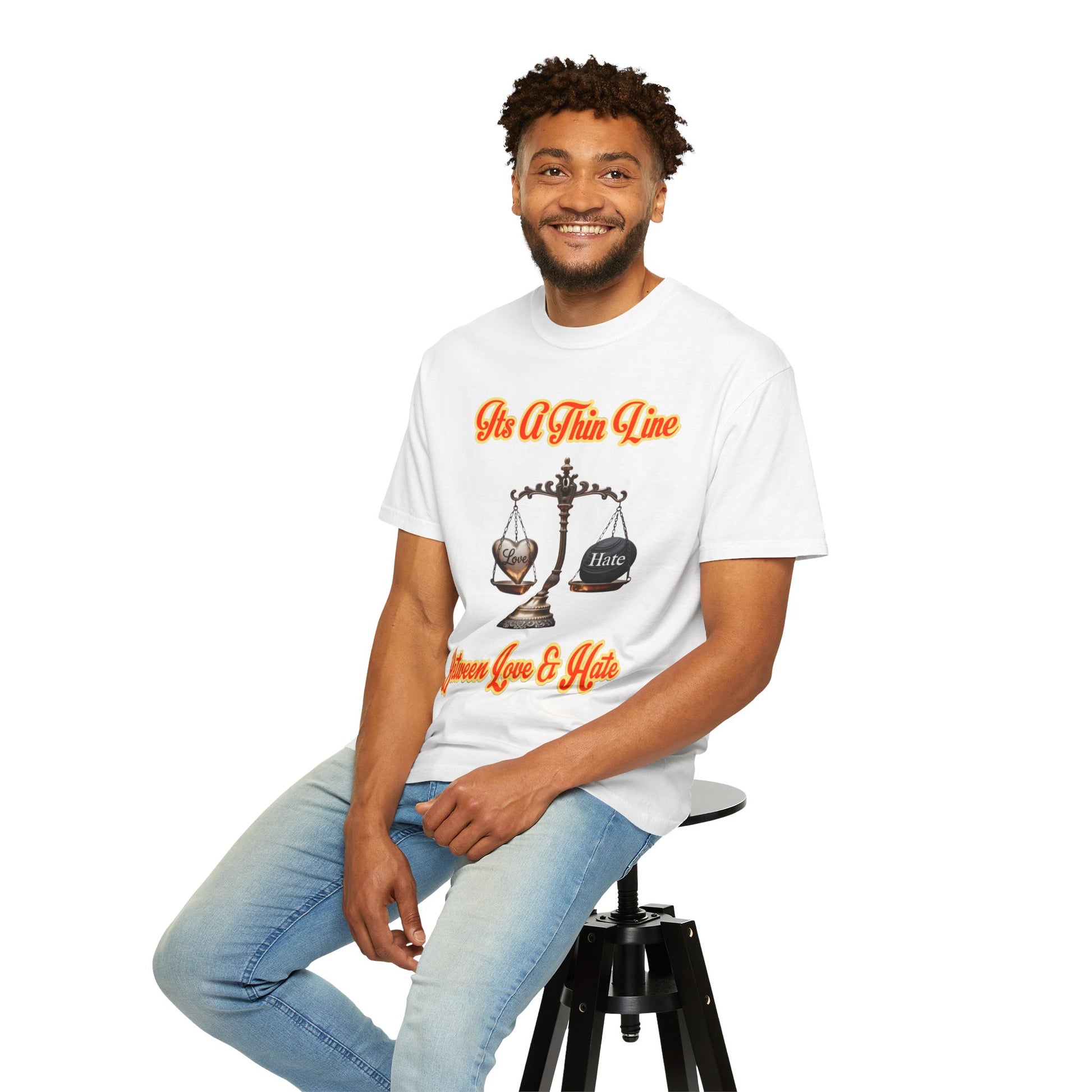 Garment-Dyed T-shirt Thin Line Love Hate LD&amp;P APPAREL Design
