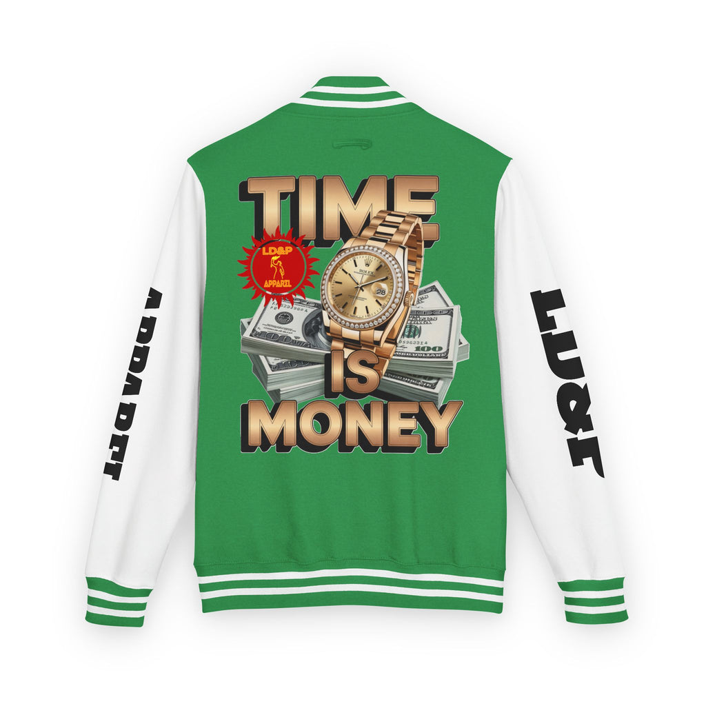 Unisex Heavyweight Letterman Jacket – Time is Money Design