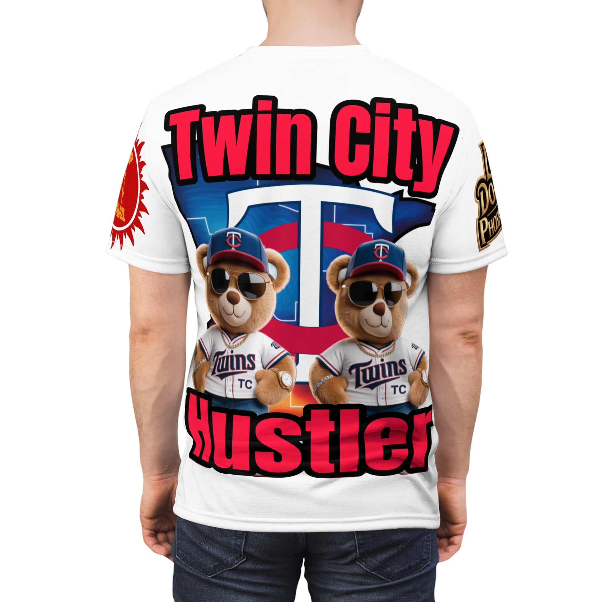 White Twin City HUSTLER Print Unisex Cut & Sew Tee