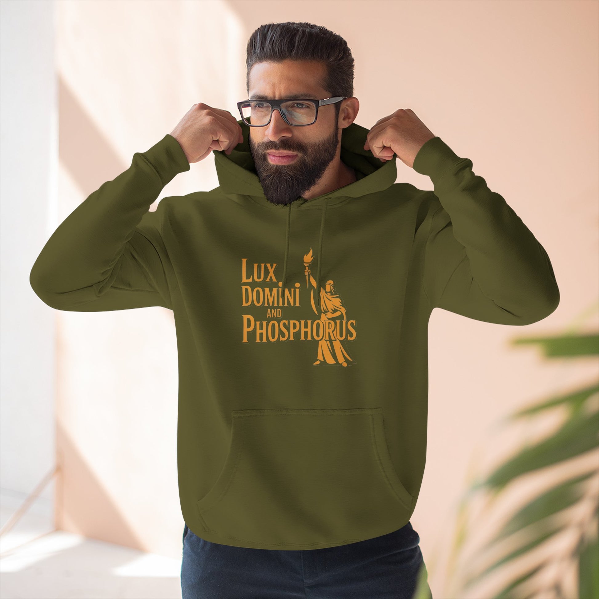 Fleece Hoodie Lux Domini and Phosphorus Apparel Design