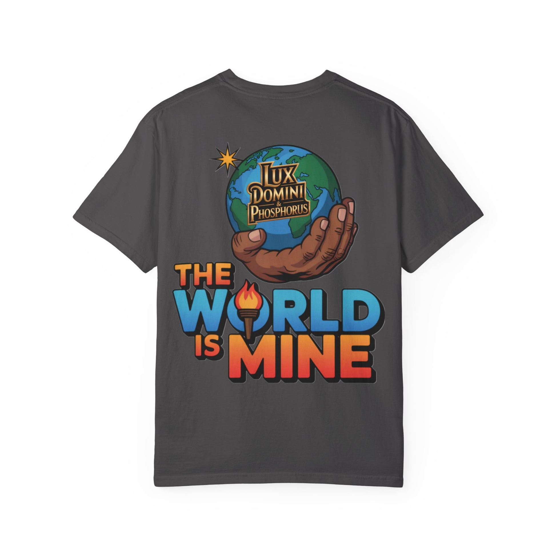 Unisex T-shirt Lux Domini and Phosphoros The World is Mine Design