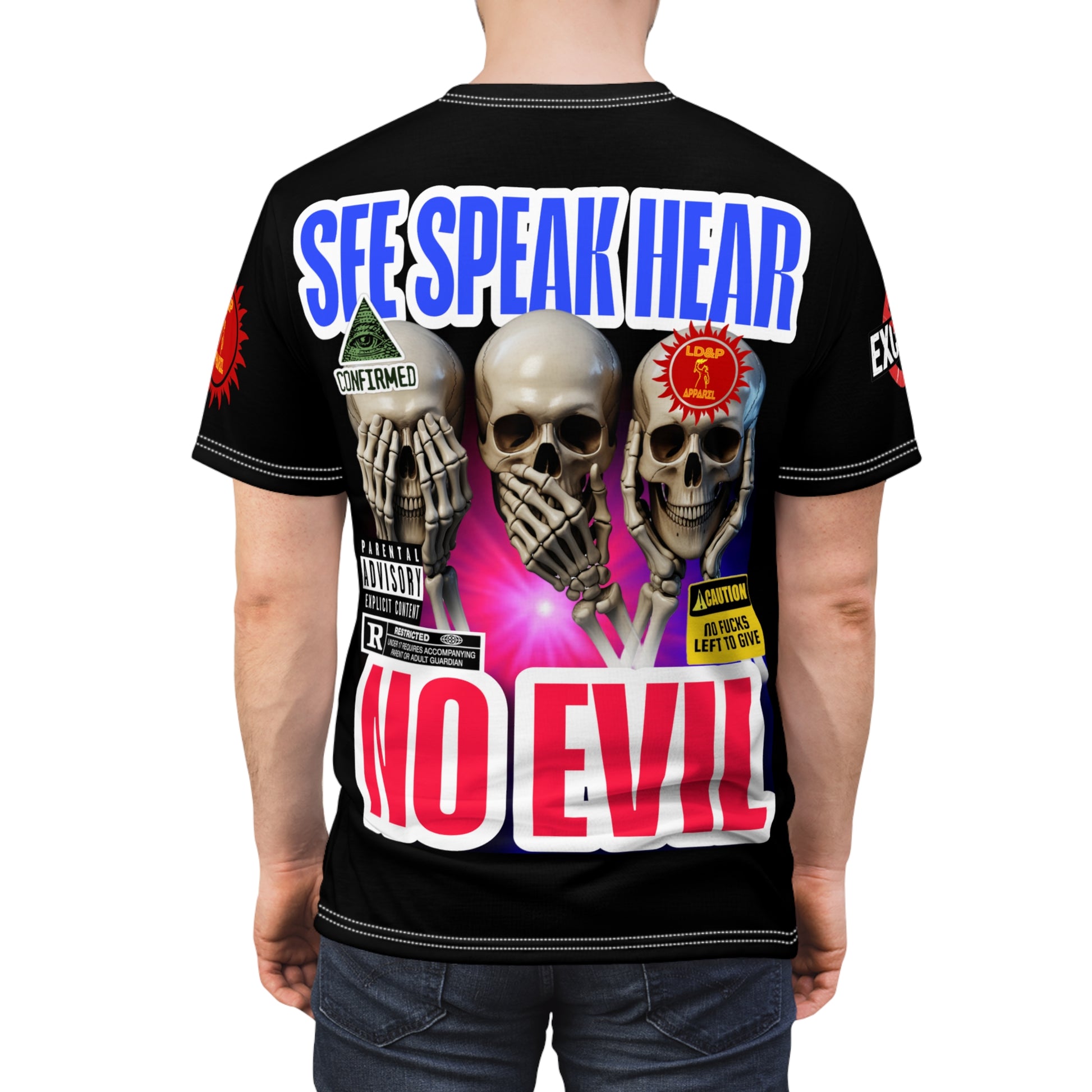 See Speak Hear No Evil Tee — Gothic Skull Graphic All-Over Print Shirtĺļ I