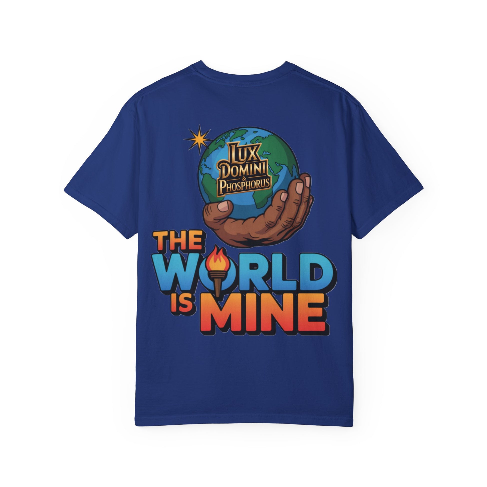 Unisex T-shirt Lux Domini and Phosphoros The World is Mine Design