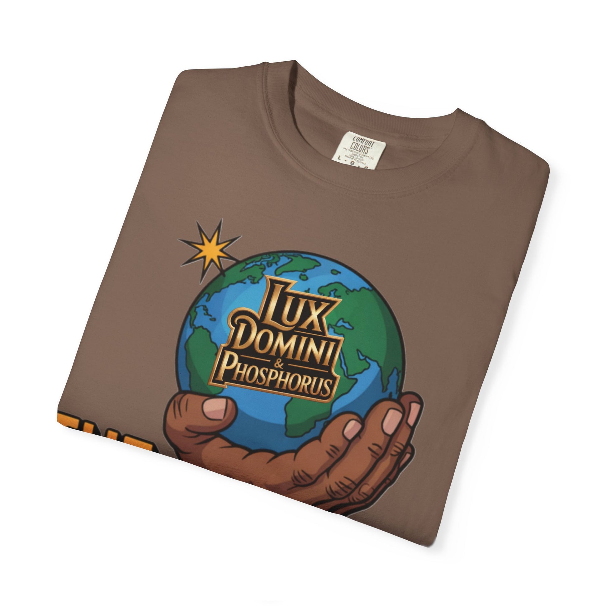 Unisex T-shirt Lux Domini and Phosphoros The World is Mine Design