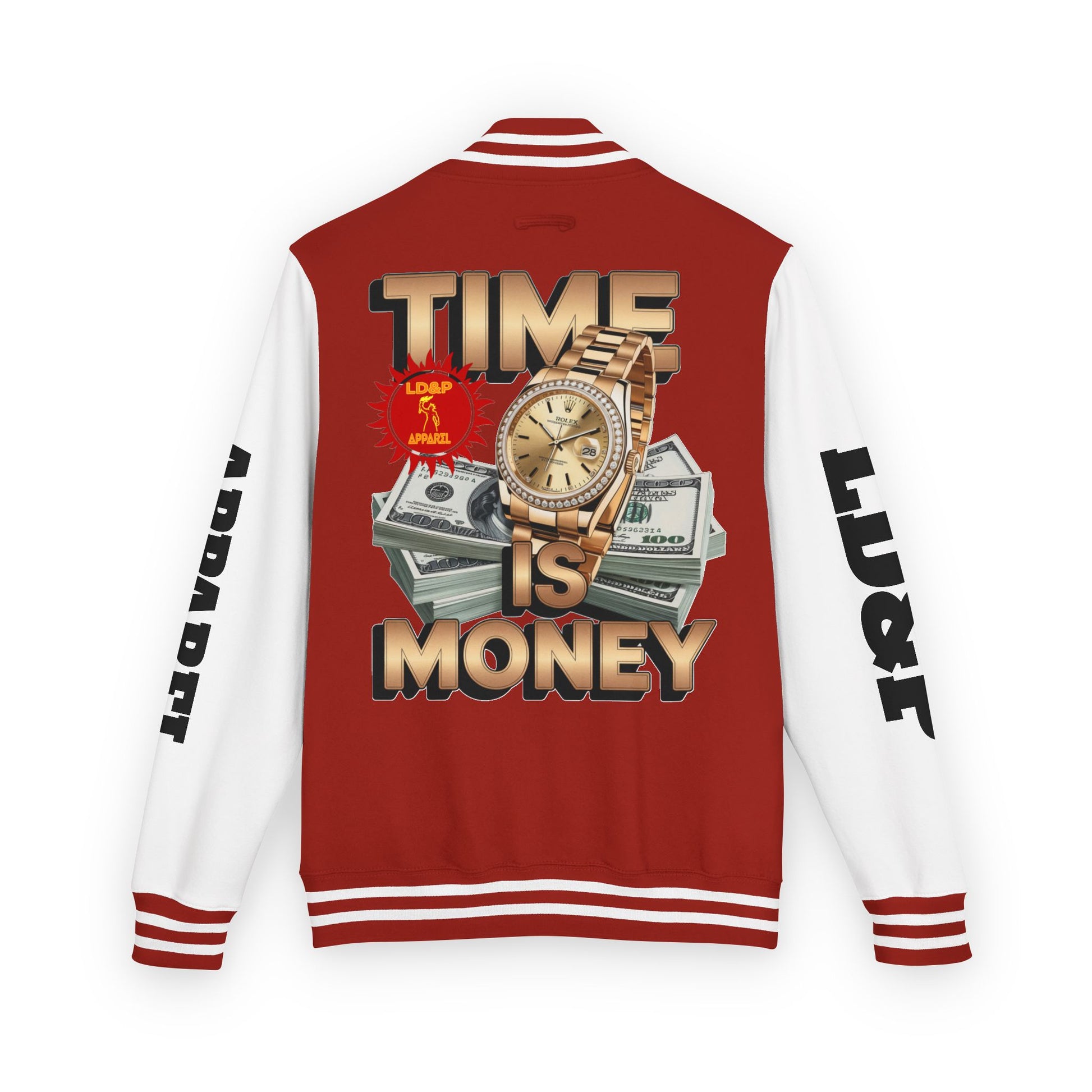 Unisex Heavyweight Letterman Jacket – Time is Money Design