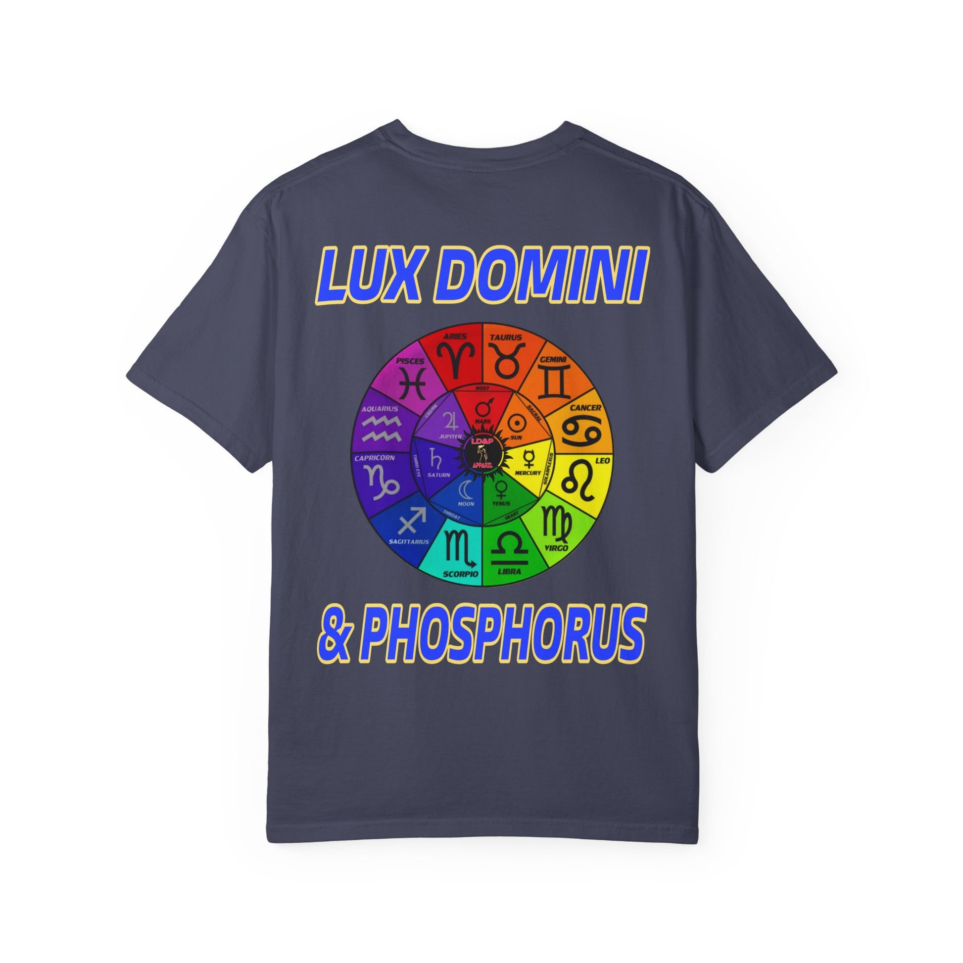 Unisex T-shirt Lux Domini and Phosphorus Zodiac Wheel Design
