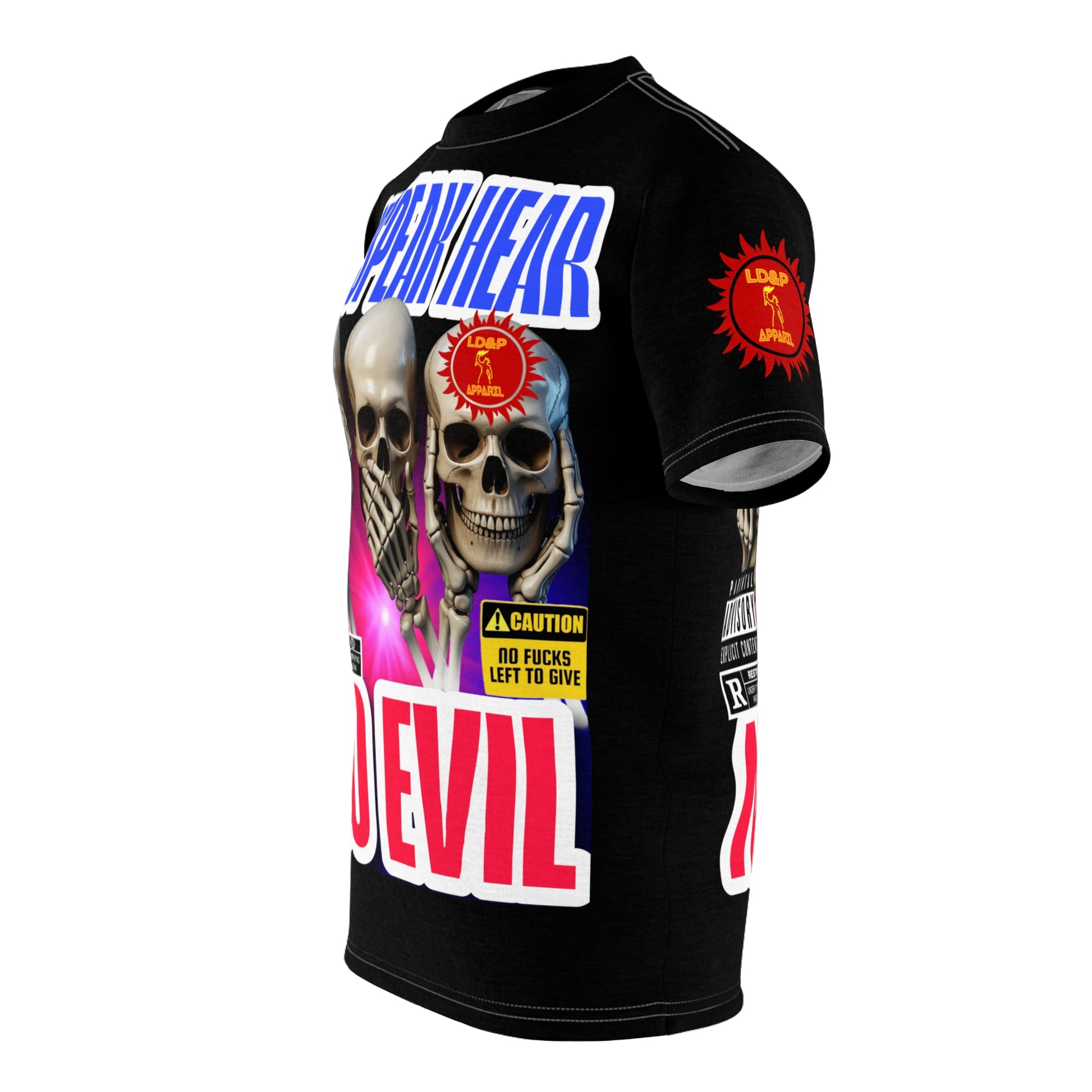 See Speak Hear No Evil Tee — Gothic Skull Graphic All-Over Print Shirtĺļ I