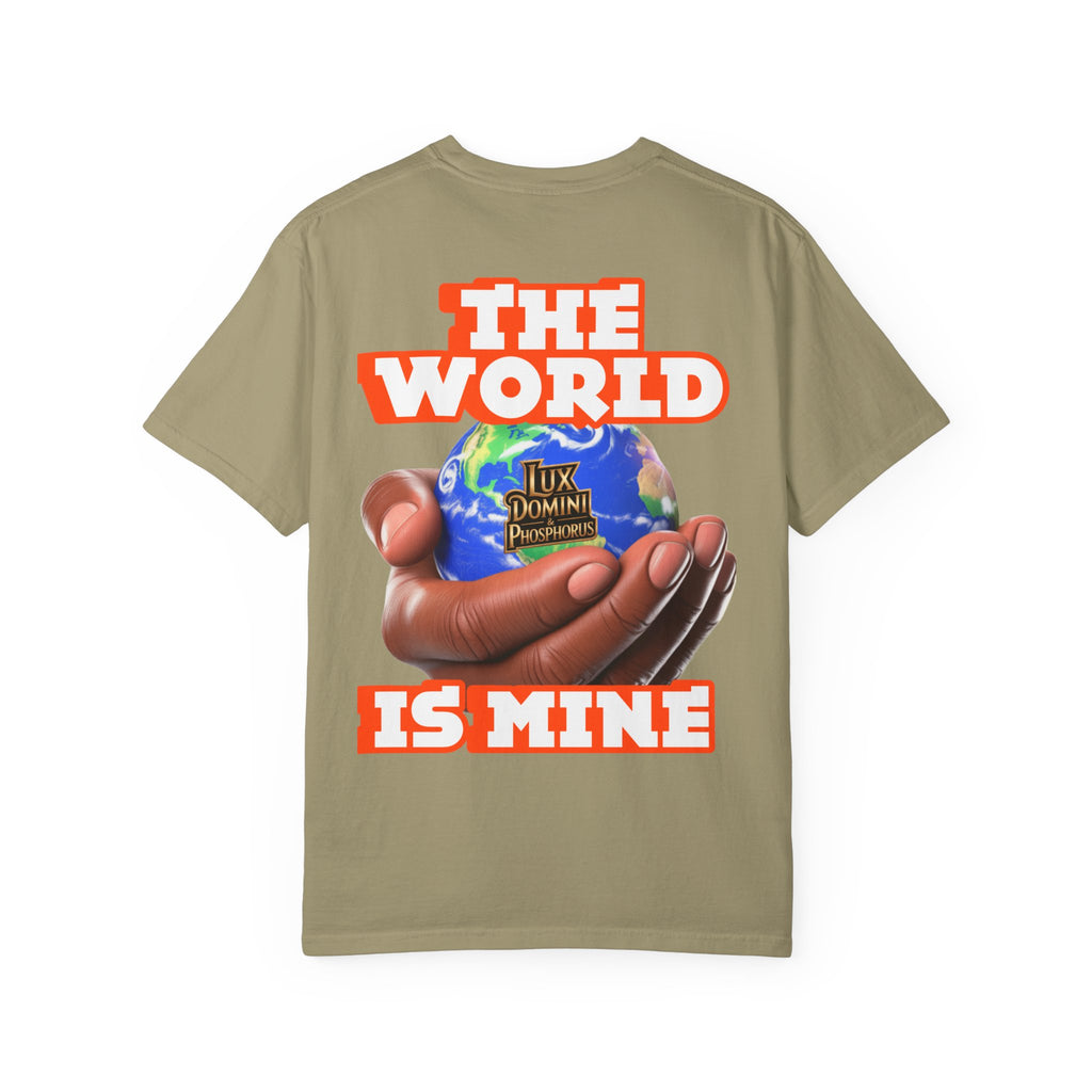 Unisex T-shirt Lux Domini and Phosphoros The World is Mine Design