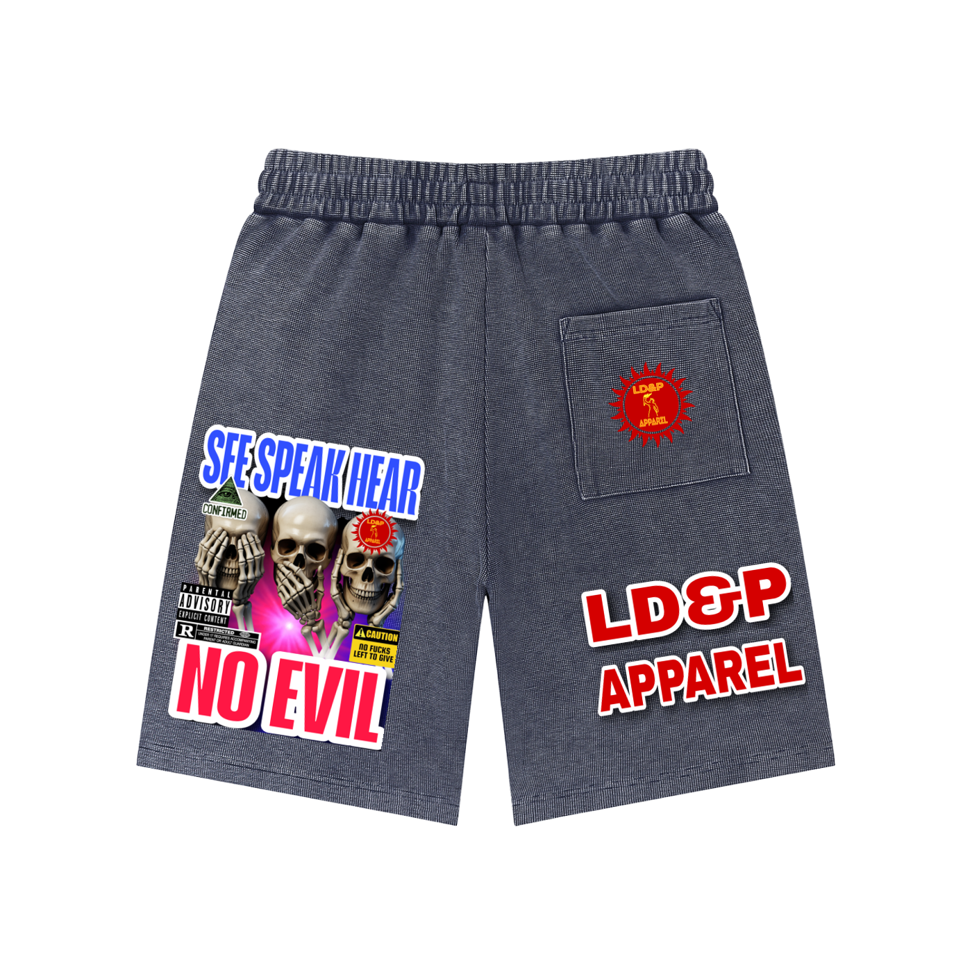Mineral Wash Waffle Knit Shorts  SEE SPEAK HEAR NO EVIL LD&P APPAREL