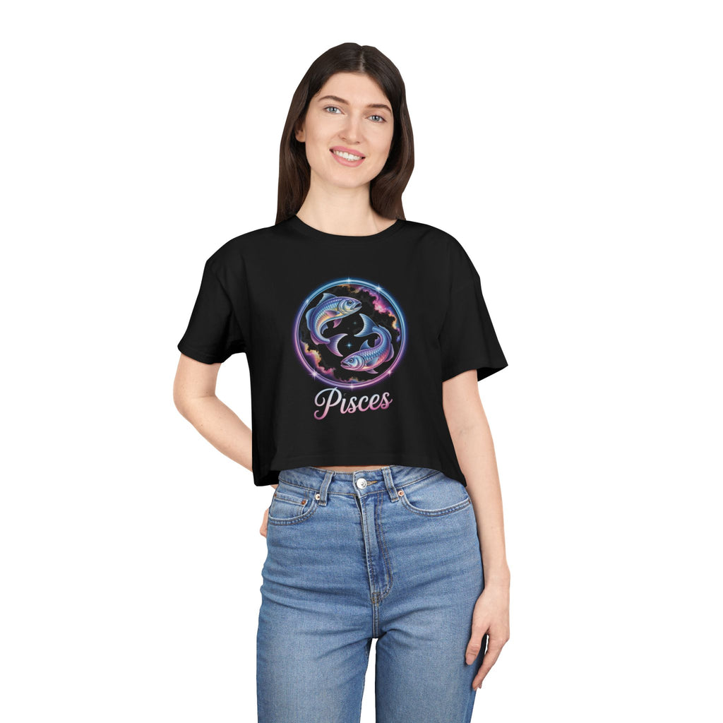 Pisces Watercolor Crop Tee — Zodiac Fish Astrological Women's Top