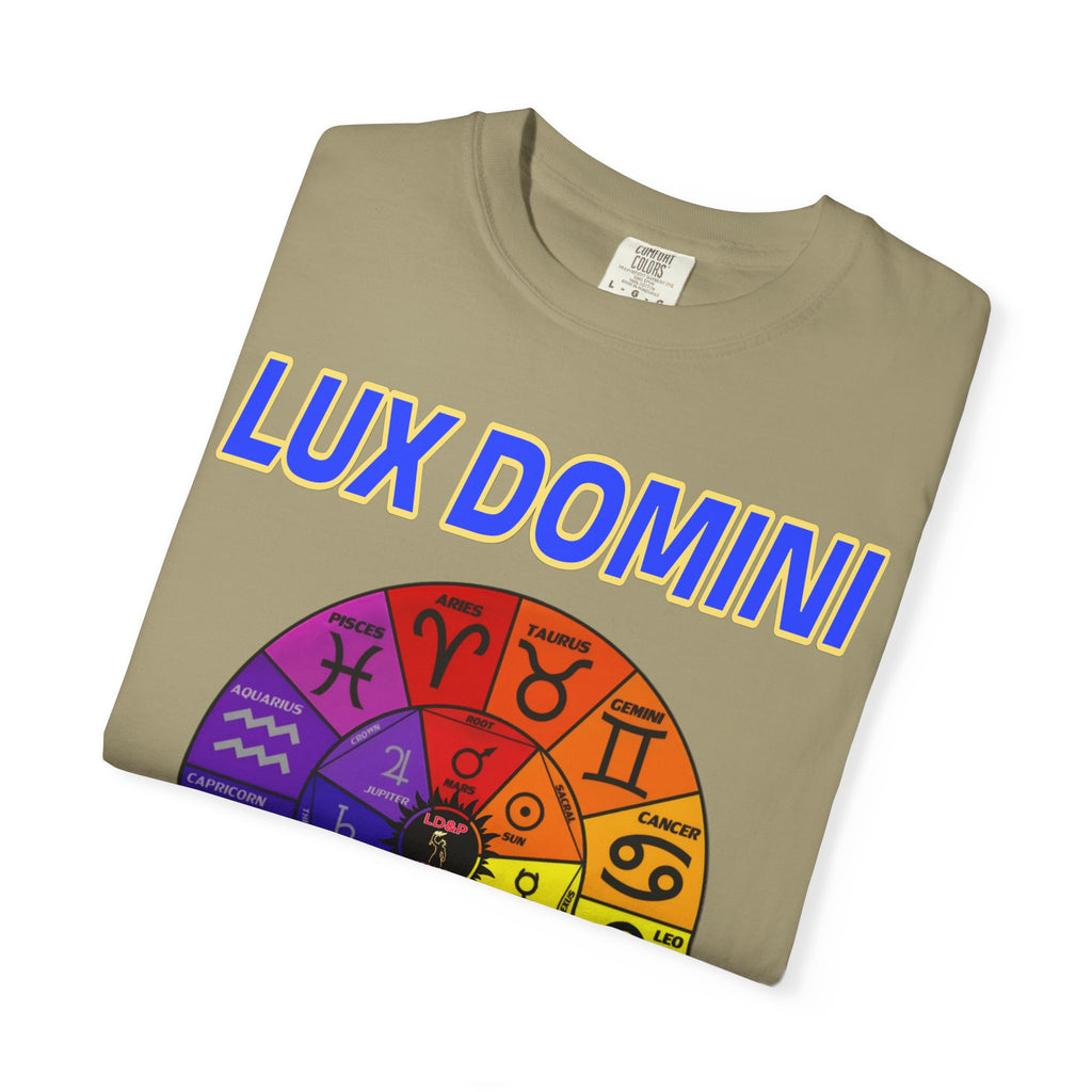Unisex T-shirt Lux Domini and Phosphorus Zodiac Wheel Design