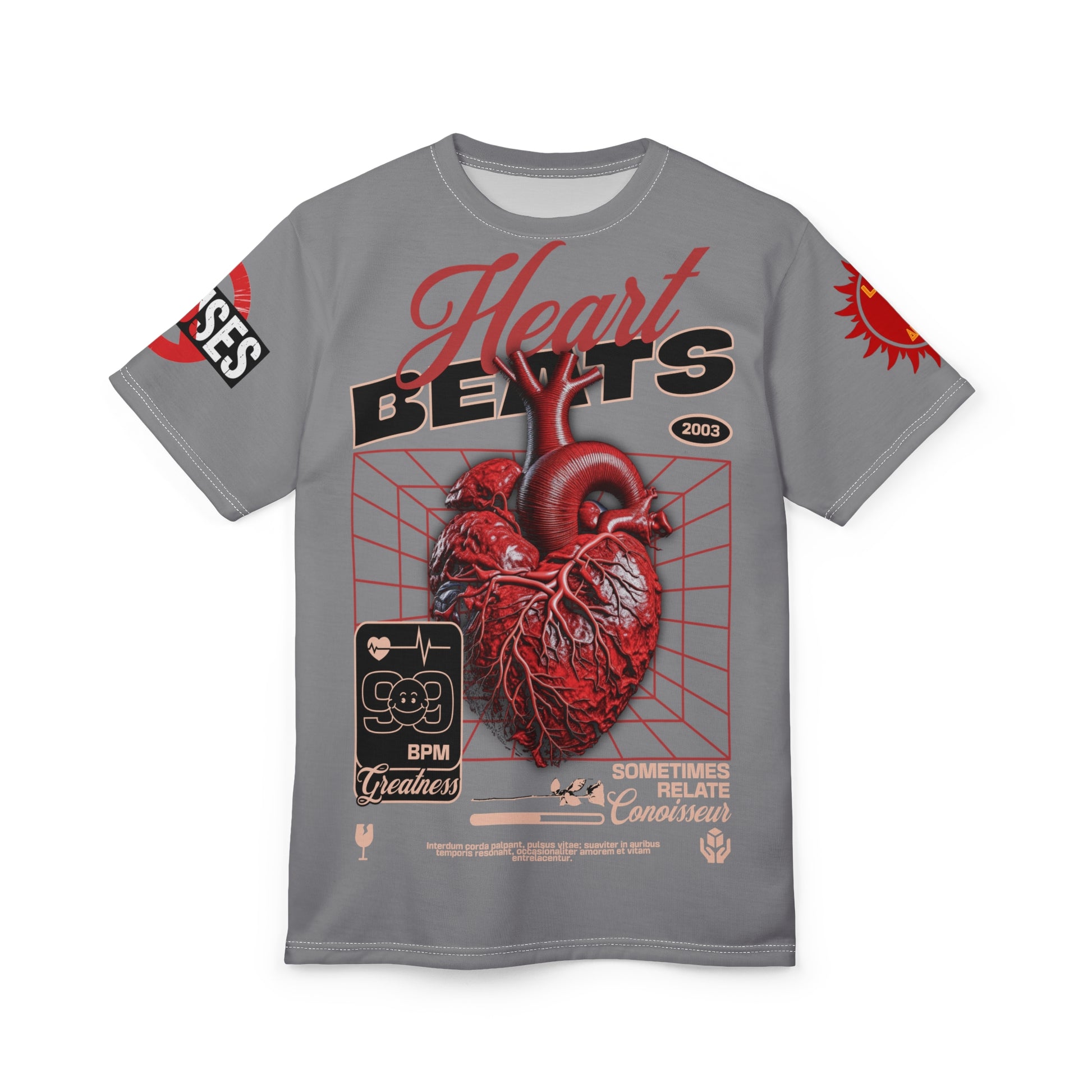 Heart Beats LD&P Apparel Design Graphic Tee Grey