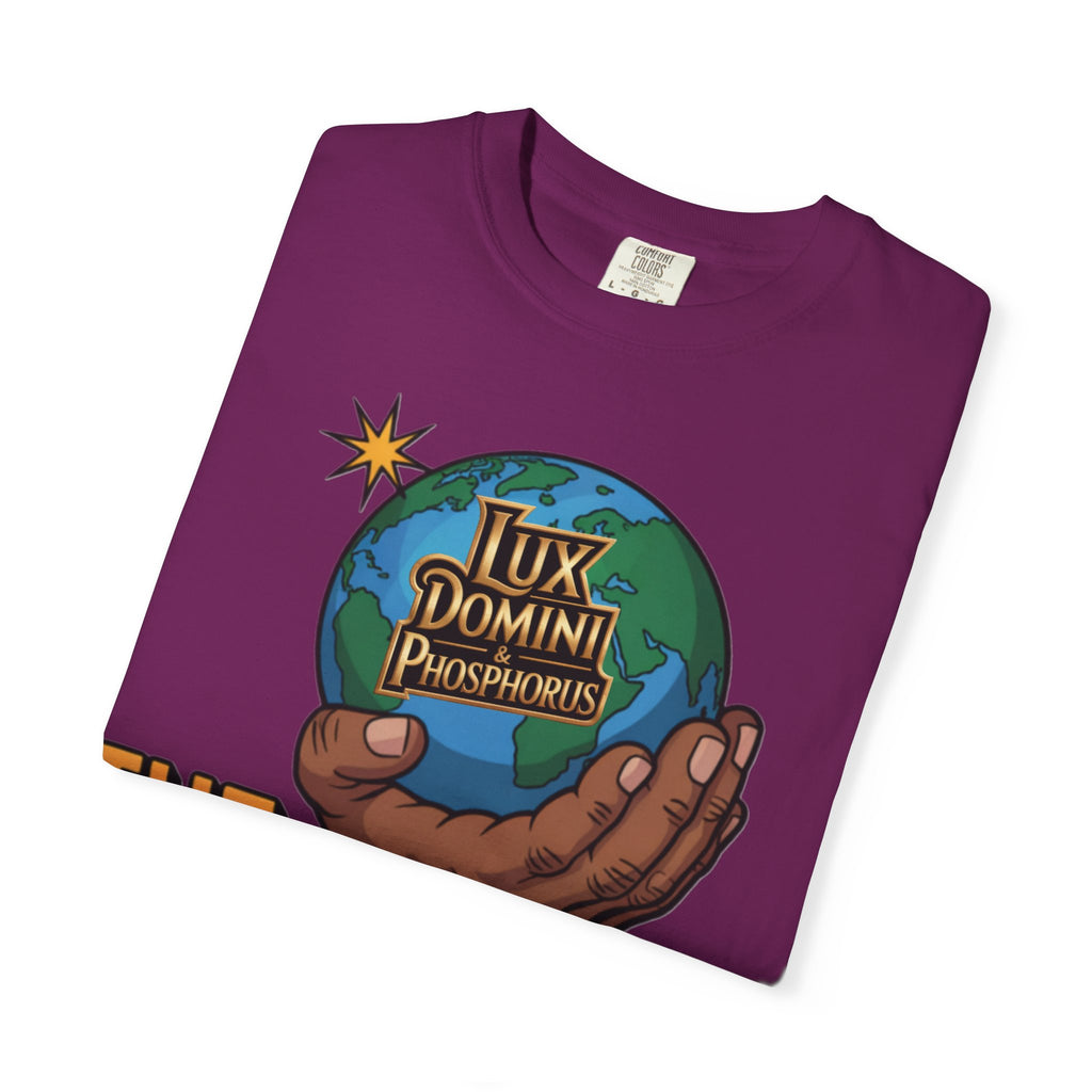 Unisex T-shirt Lux Domini and Phosphoros The World is Mine Design