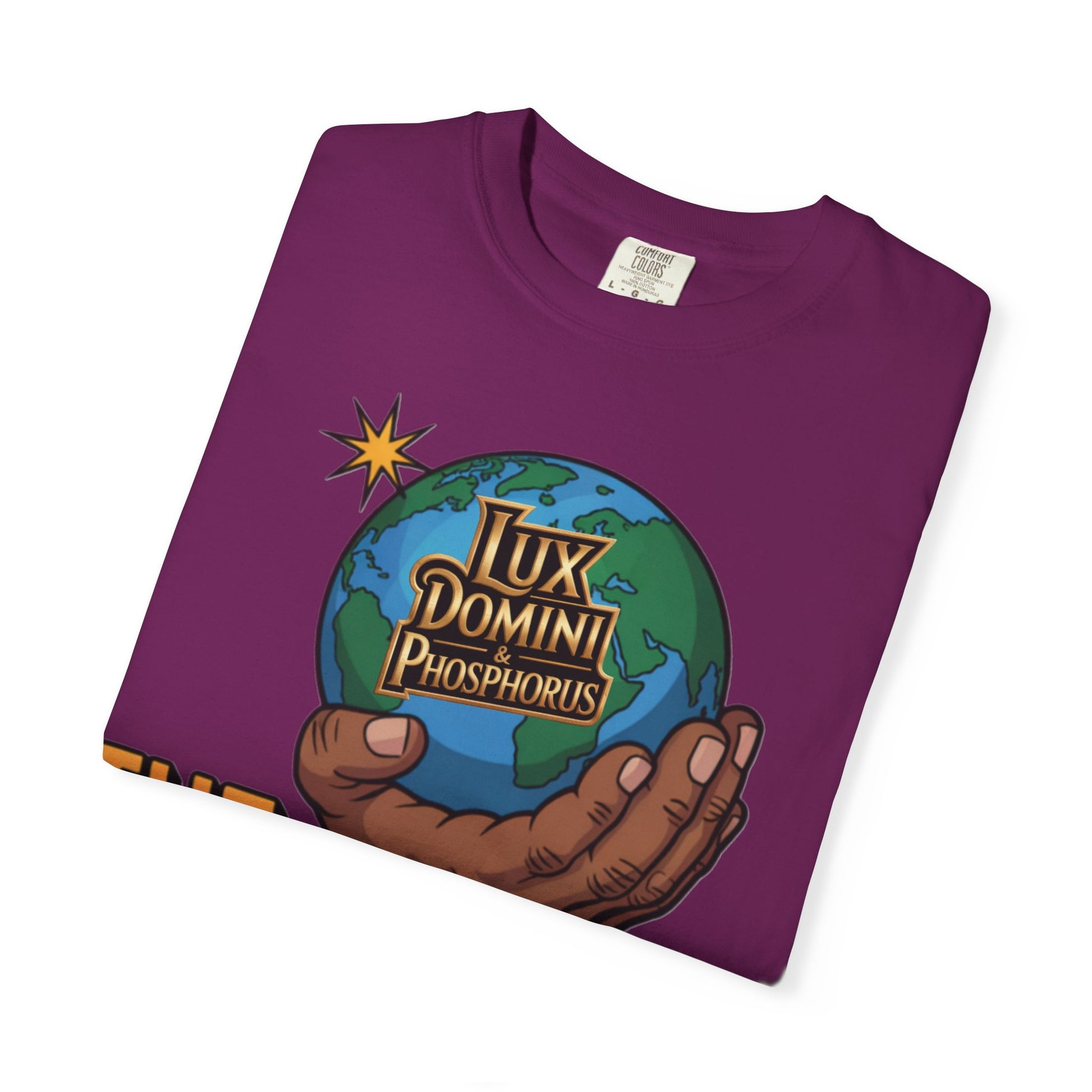 Unisex T-shirt Lux Domini and Phosphoros The World is Mine Design