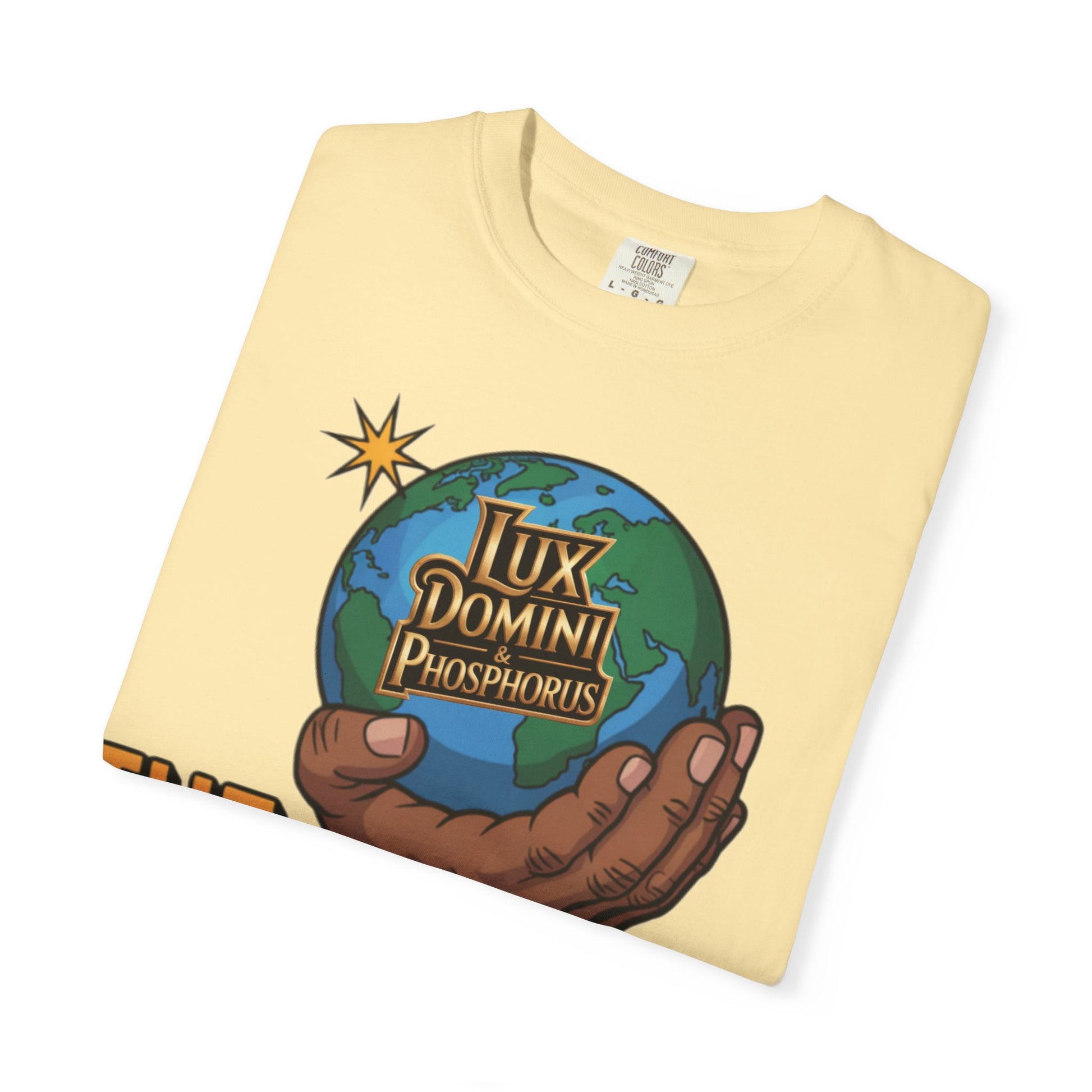 Unisex T-shirt Lux Domini and Phosphoros The World is Mine Design