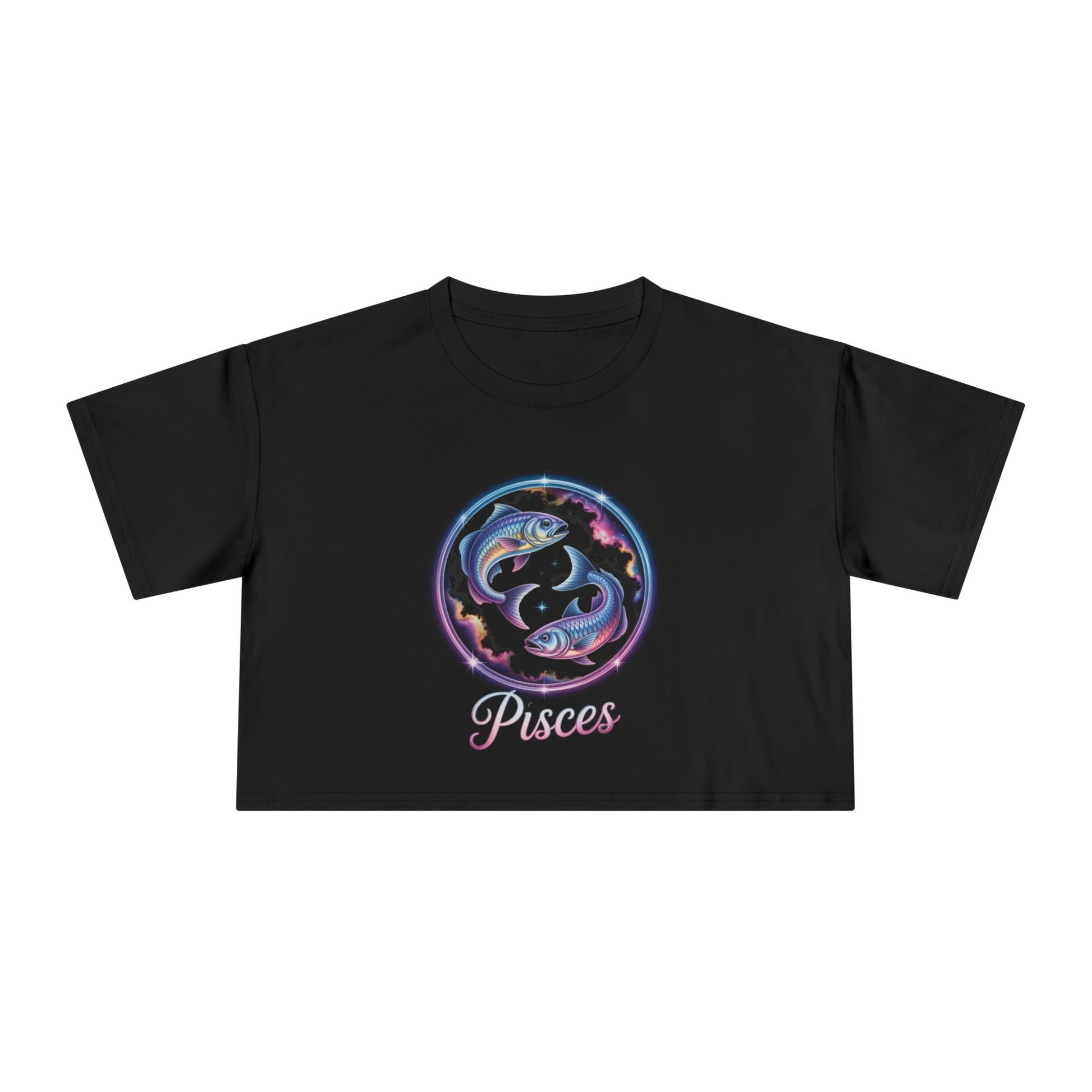 Pisces Watercolor Crop Tee — Zodiac Fish Astrological Women's Top