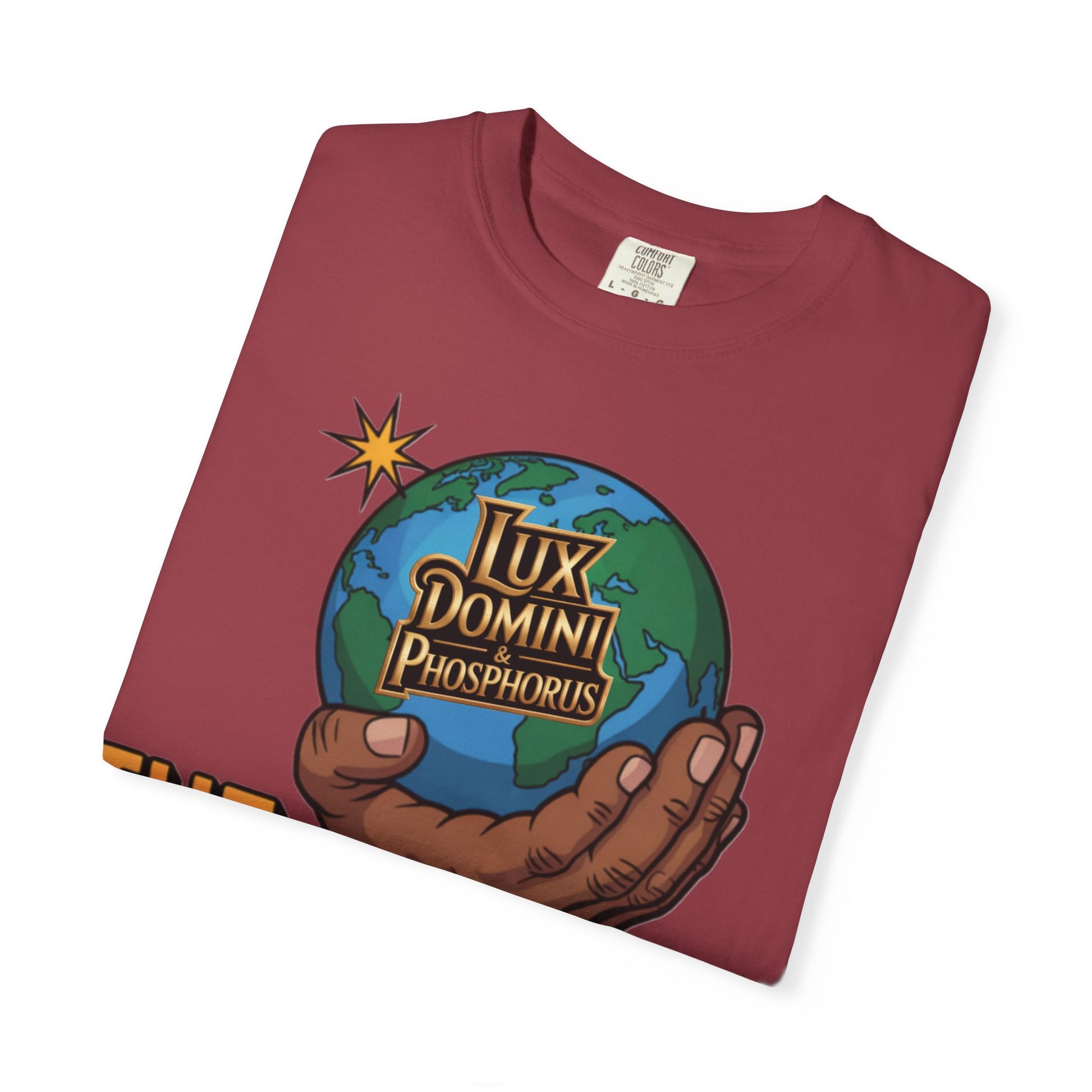 Unisex T-shirt Lux Domini and Phosphoros The World is Mine Design
