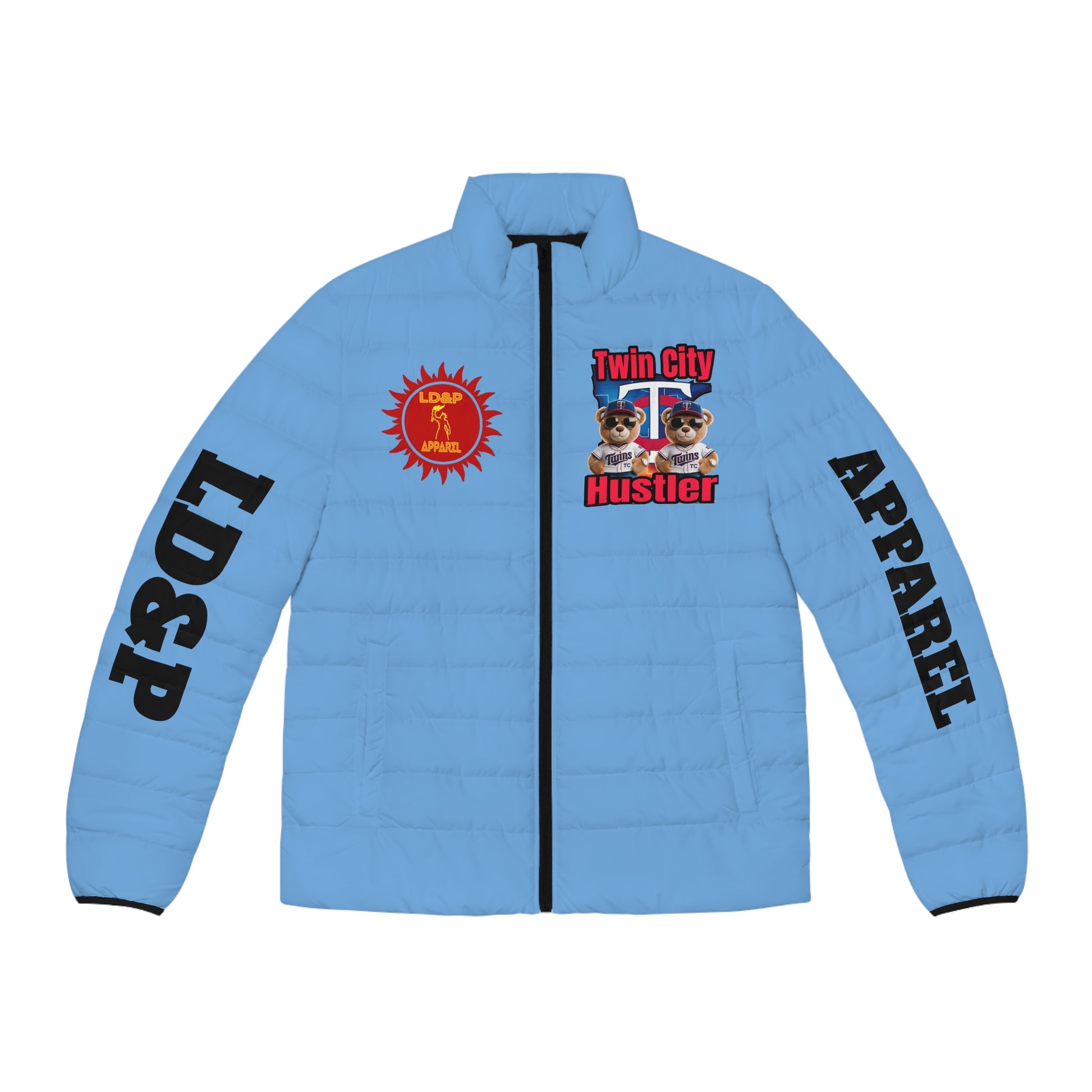 Puffer Jacket Hoodie - Twin City HUSTLER LD&P APPAREL DESIGN light blue