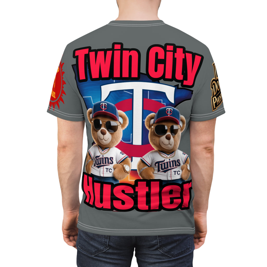 Grey Twin City HUSTLER Print Unisex Cut & Sew Tee