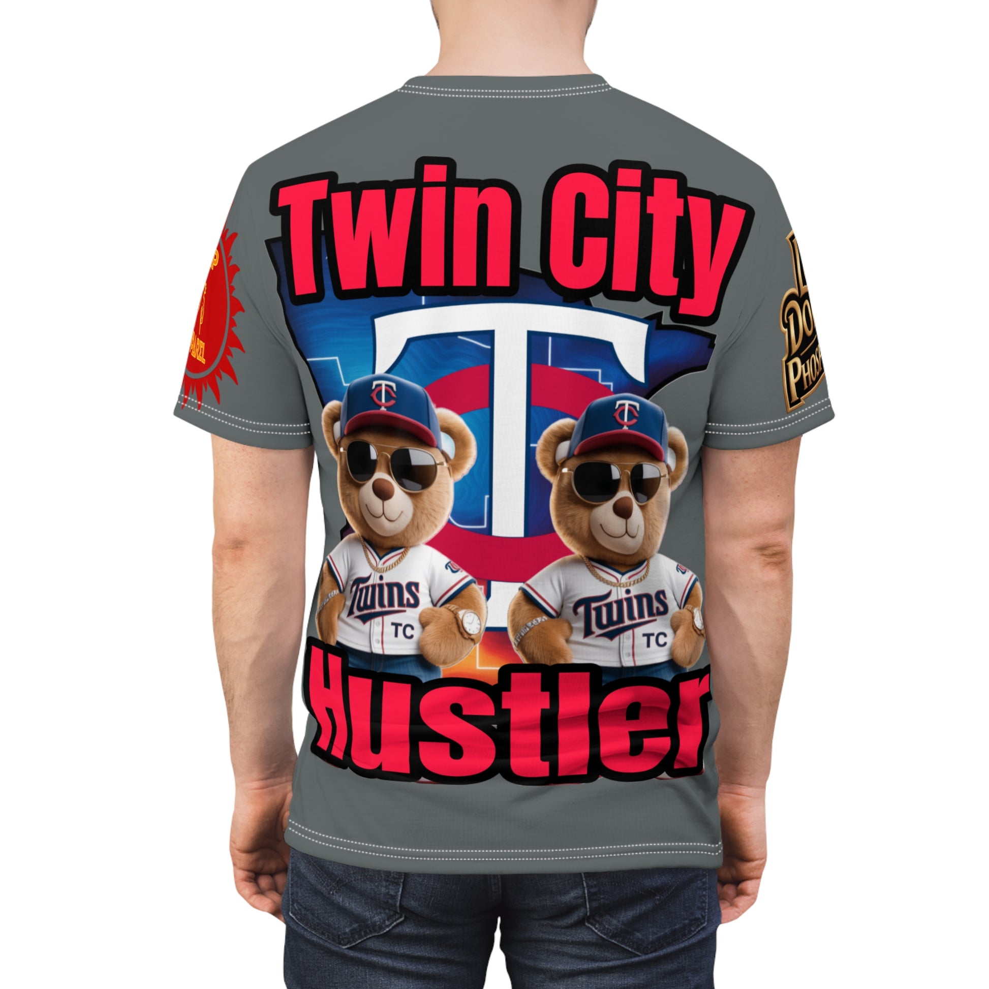 Grey Twin City HUSTLER Print Unisex Cut & Sew Tee