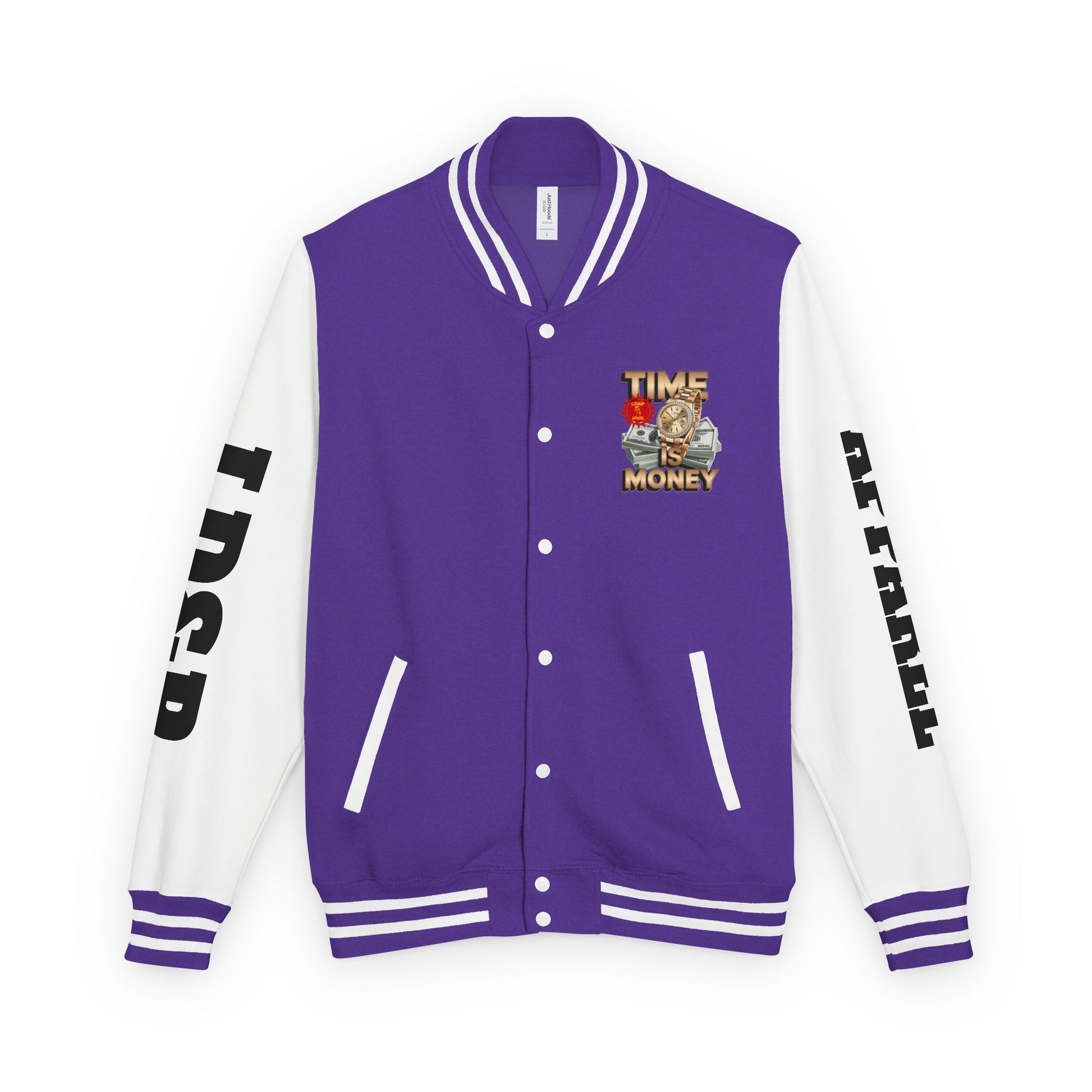 Unisex Heavyweight Letterman Jacket – Time is Money Design