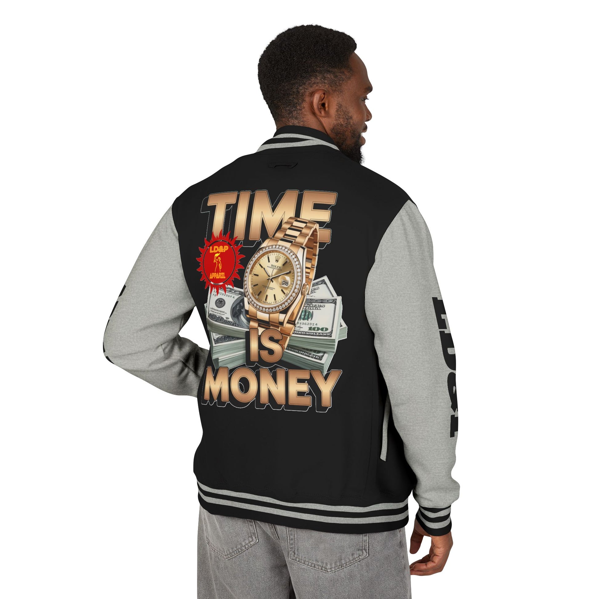 Unisex Heavyweight Letterman Jacket – Time is Money Design