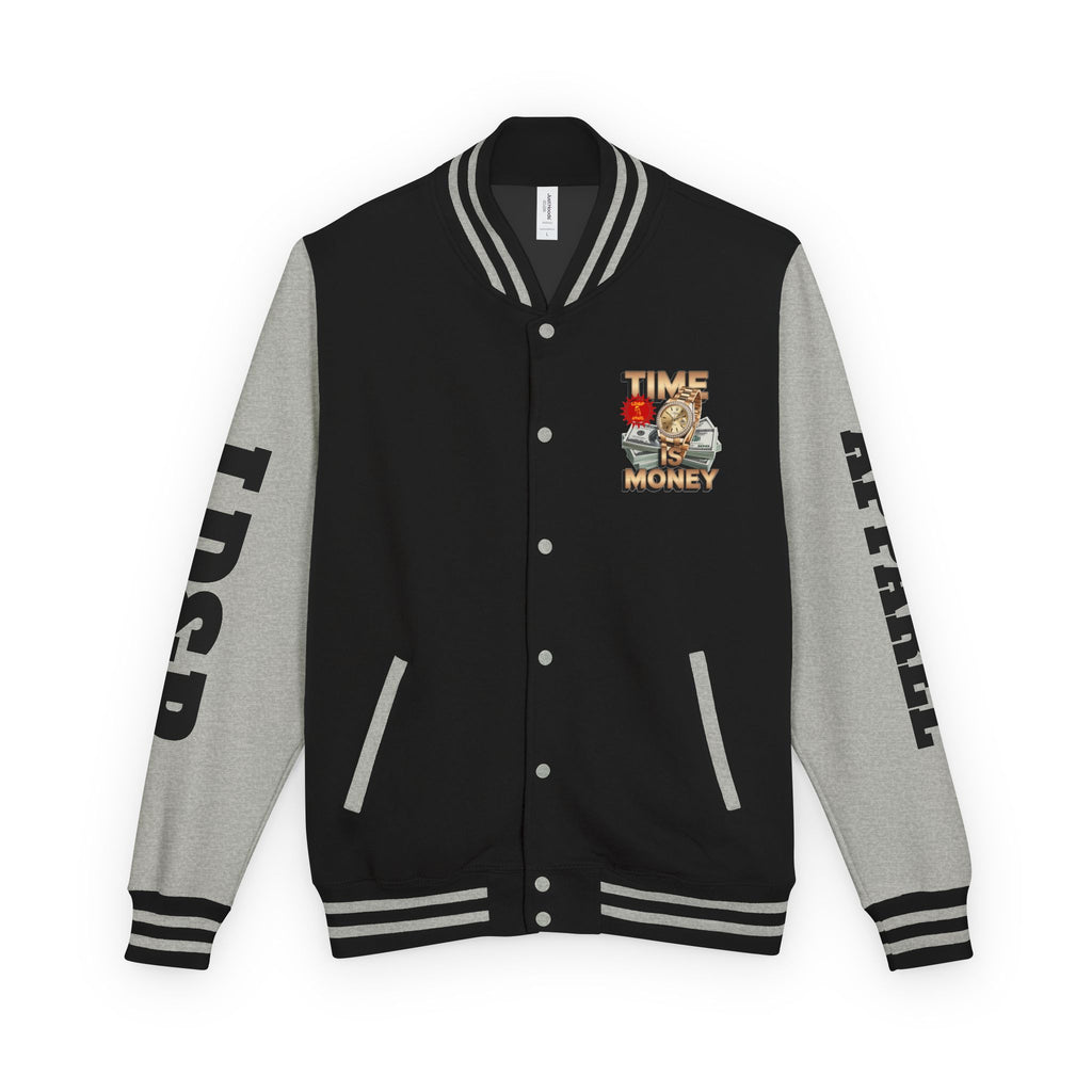 Unisex Heavyweight Letterman Jacket – Time is Money Design