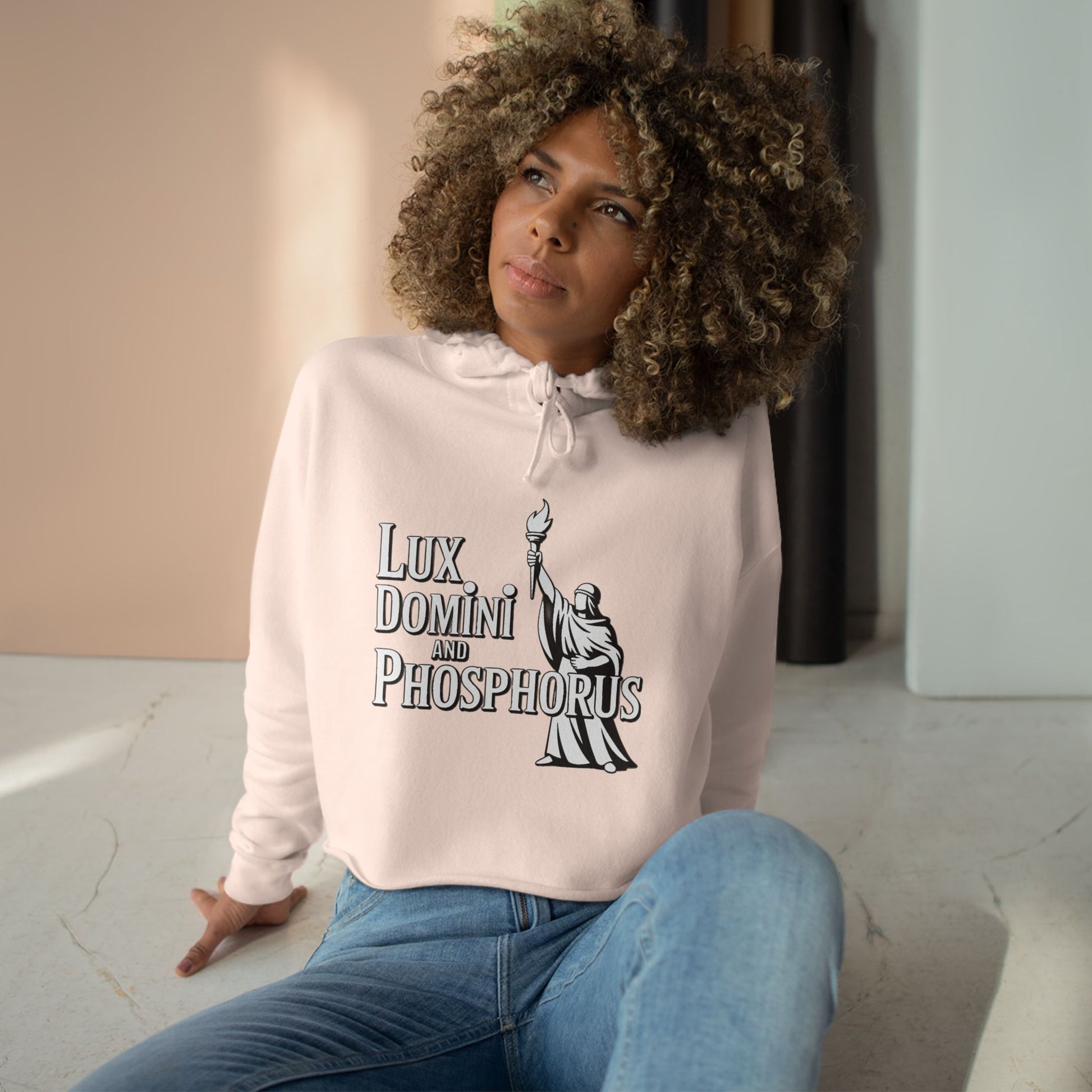 Lux Domini & Phosphorus Crop Hoodie — Gothic Latin Graphic