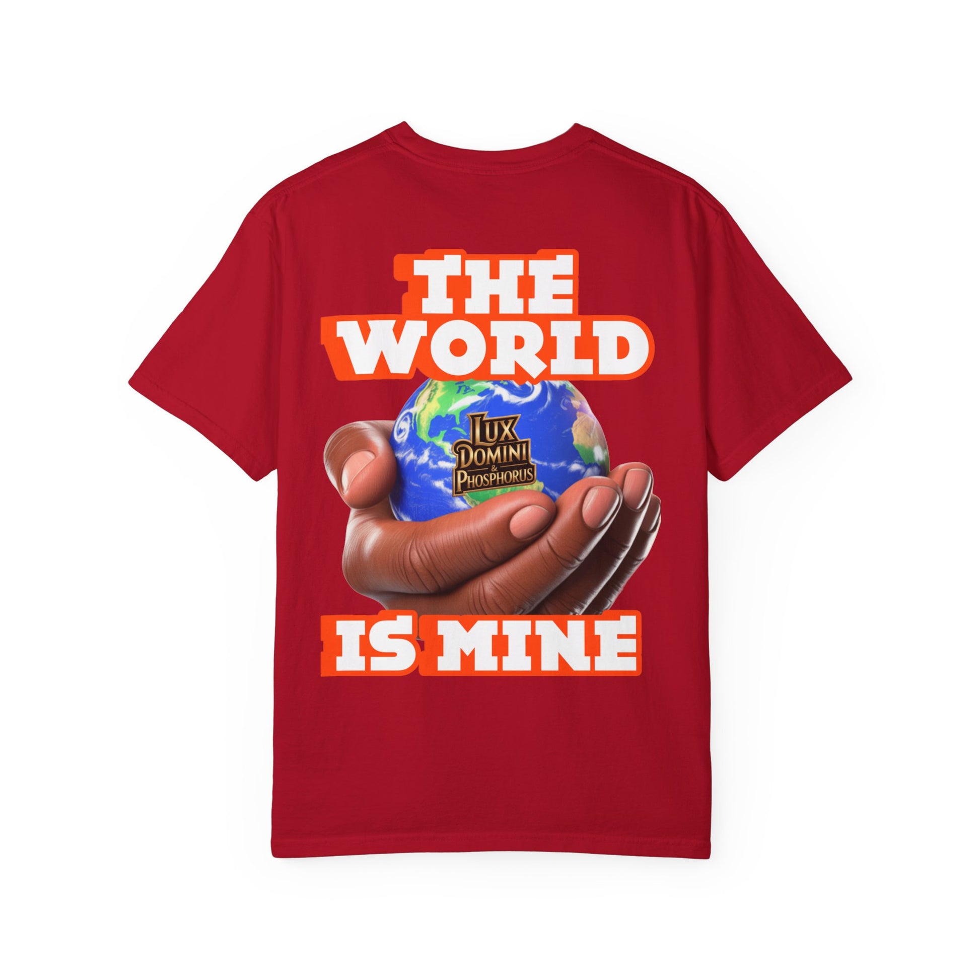 Unisex T-shirt Lux Domini and Phosphoros The World is Mine Design