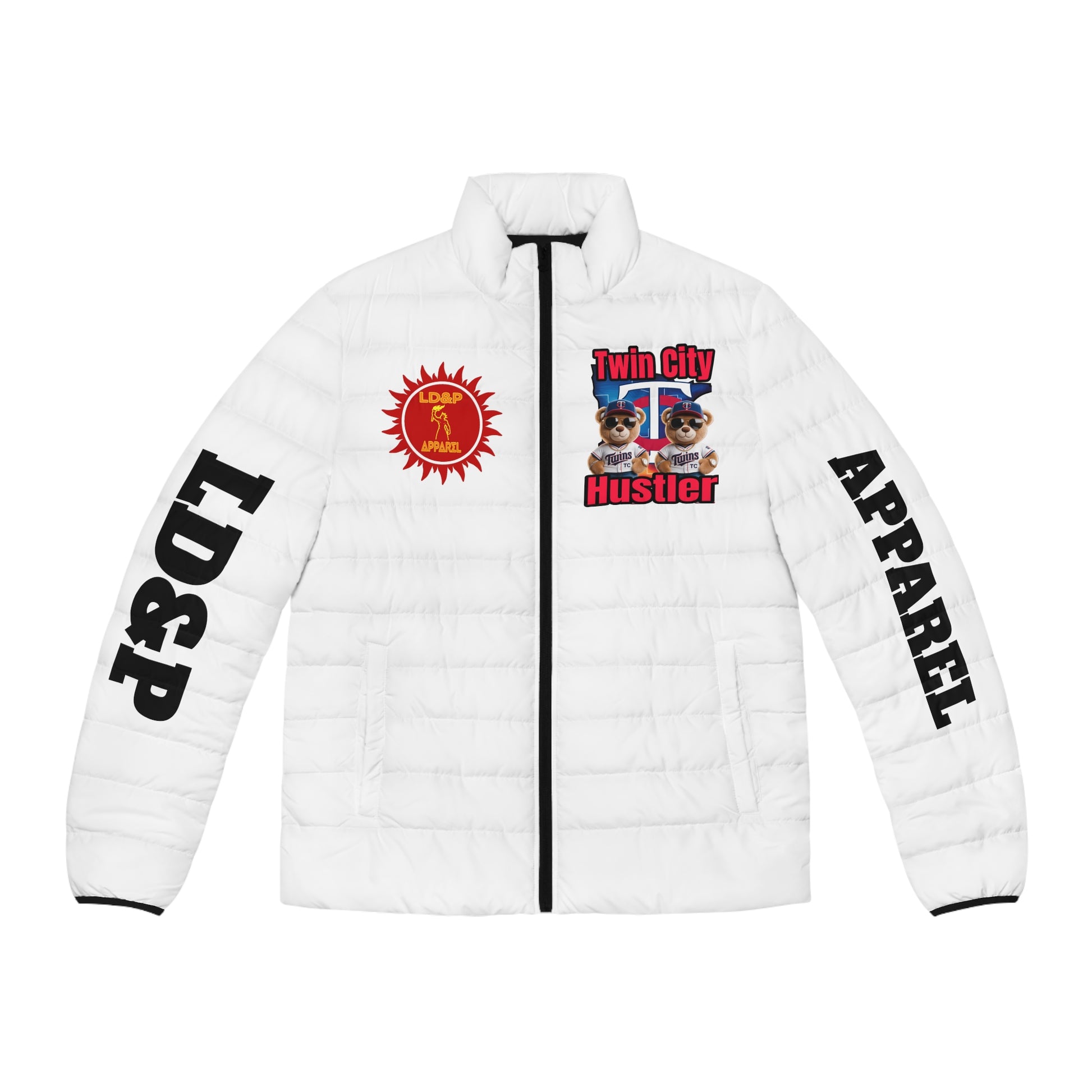White Puffer Jacket Hoodie - Twin City HUSTLER LD&P APPAREL DESIGN