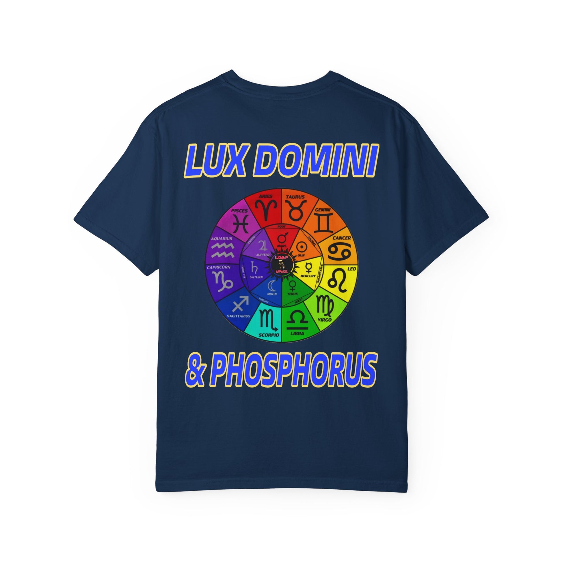 Unisex T-shirt Lux Domini and Phosphorus Zodiac Wheel Design
